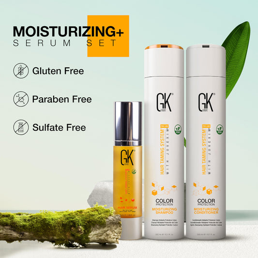 Lavender GK HAIR Hydrating Moisturizing Shampoo and Conditioner Set (10.1 Fl Oz) Global Keratin Anti Frizz Serum Dry Damaged Repair Argan Oil (1.69 Fl Oz) All Hair Types Sulfate Paraben Free Unisex