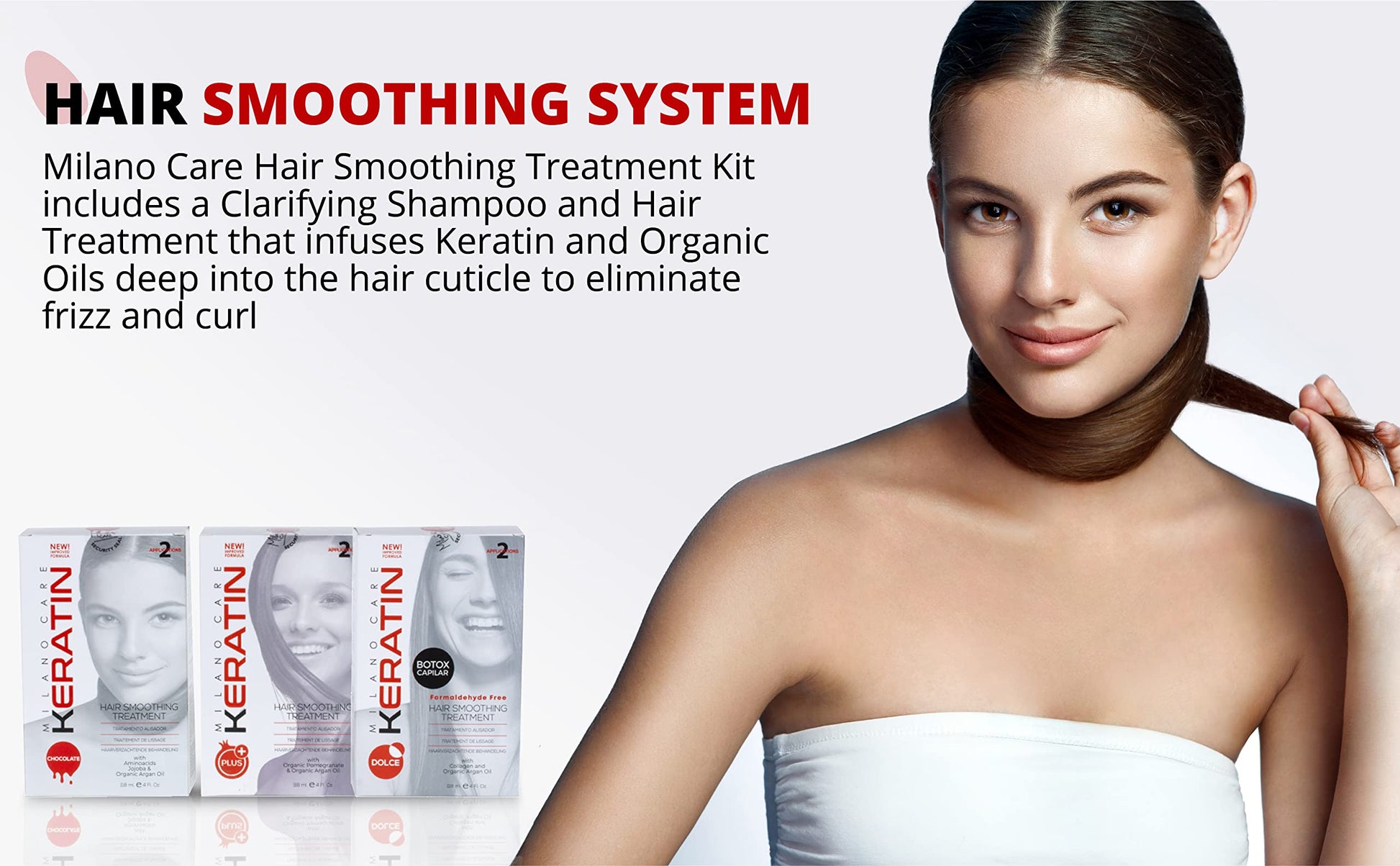 White Smoke Milano Care Keratin Hair Smoothing Treatment - Professional Salon System with Clarifying Shampoo, Dolce 4 fl oz
