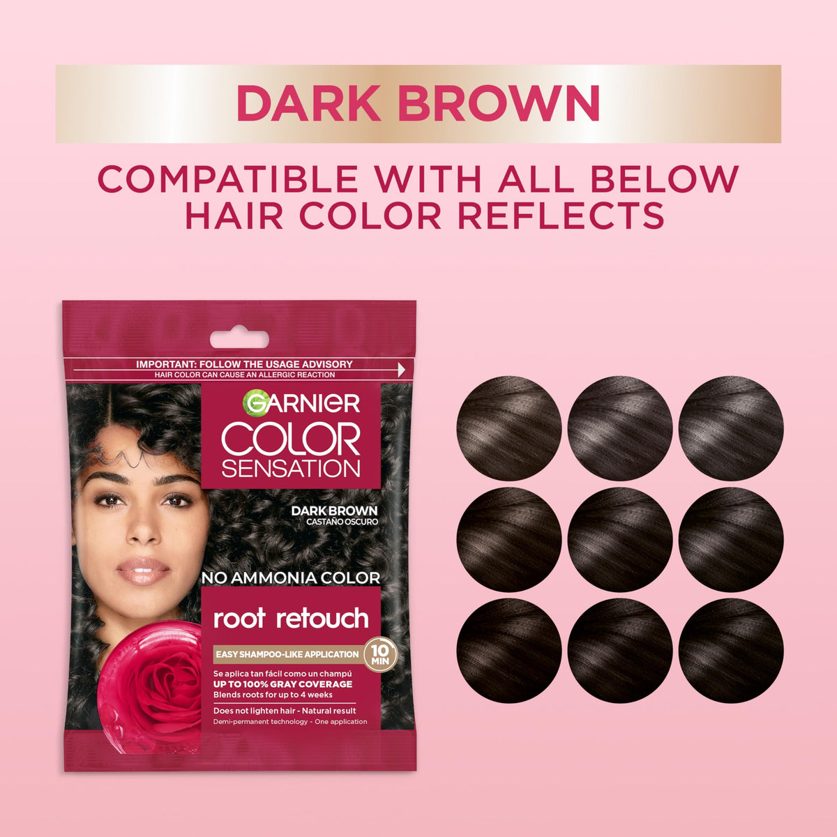 Pink Garnier Color Sensation Root Retouch, Demi Permanent Hair Dye for Roots with 100% Gray Coverage and No Ammonia, Dark Brown Hair Dye 4.0, Pack of 6 (Packaging May Vary)
