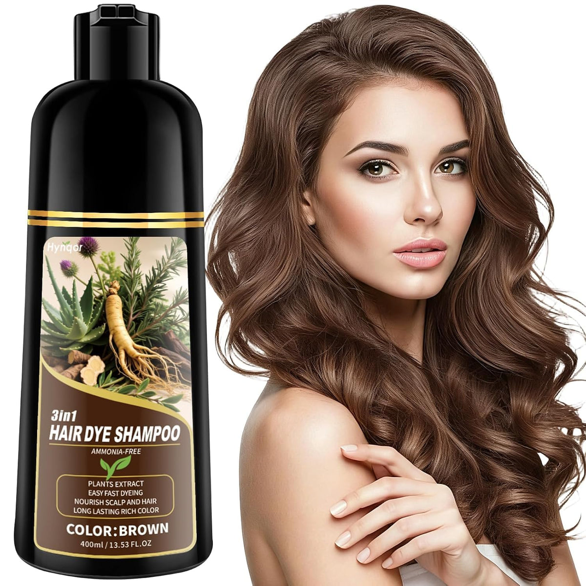 White Smoke Hynqor Brown Hair Dye Shampoo for Women Men Gray Hair Coverage Ammonia Free