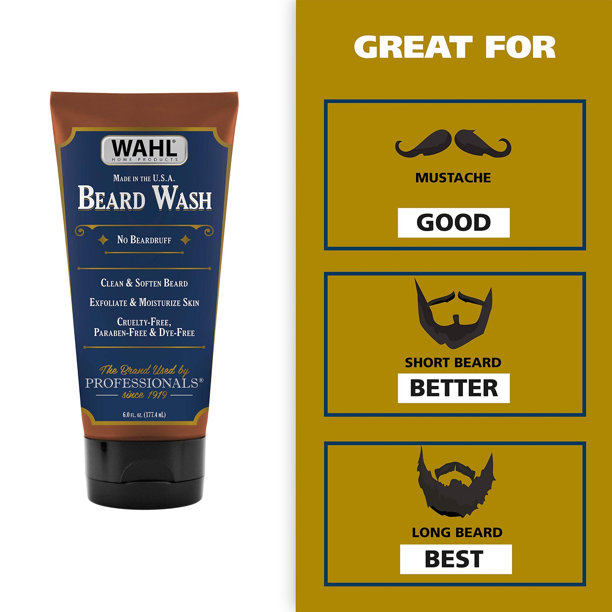 White Smoke Wahl Beard Wash Face Exfoliator with Essential Oils - Manuka, Meadowfoam, Clove, Moringa - Model 805601