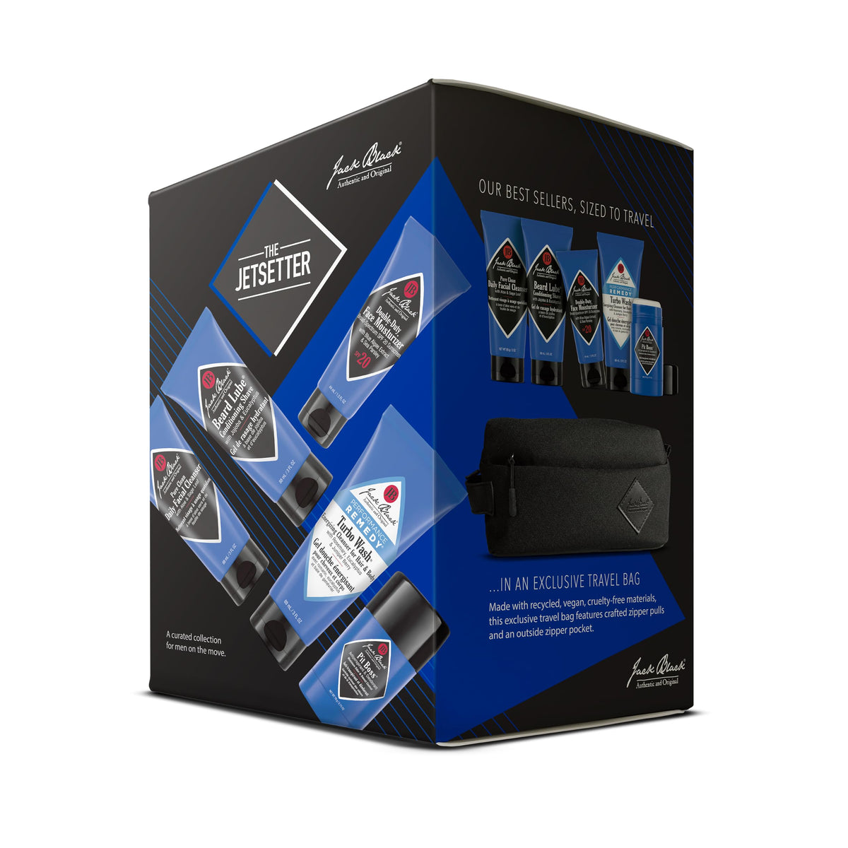 White Smoke Jack Black Jetsetter Travel Size Skin Care Set for Men with Luxe Travel Bag