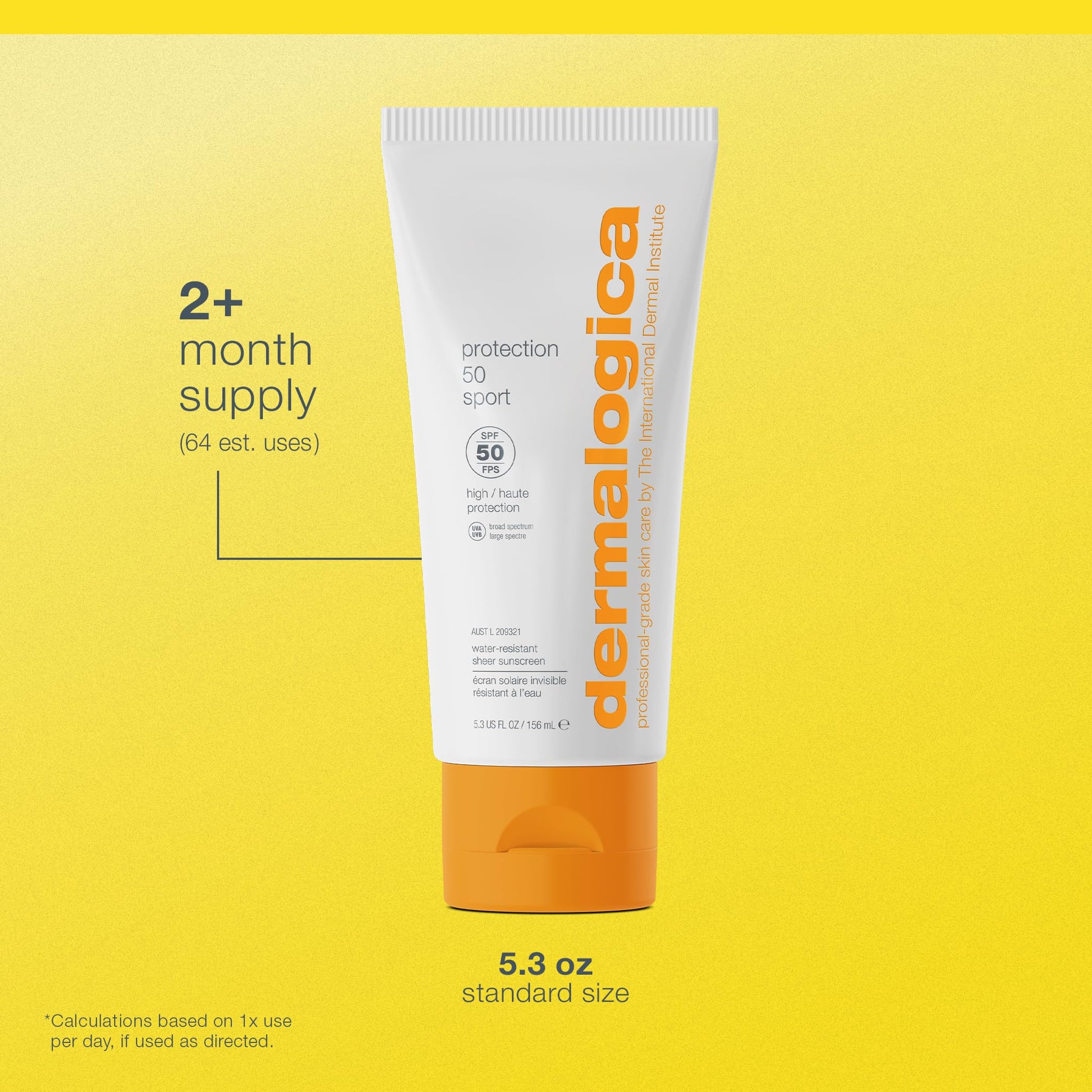 Gold Dermalogica Protection 50 Sport Sunscreen SPF50 - Broad Spectrum Sunscreen Lotion for Face and Body, 5.3 Fl Oz
