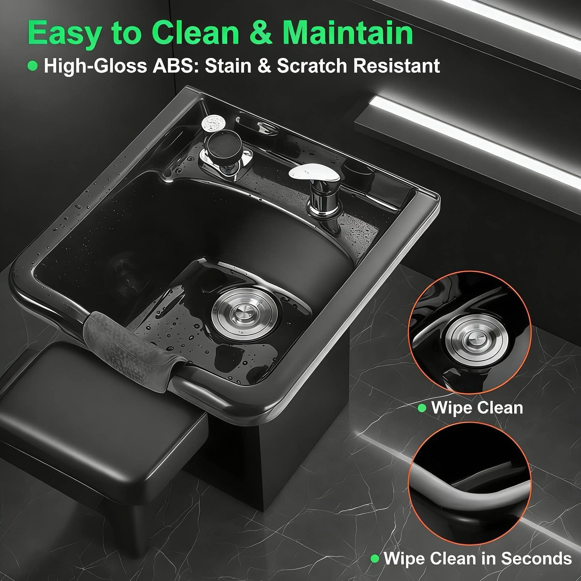 Dark Slate Gray Shampoo Bowl for Salons, Hair Sink with Upgraded Leak-Proof Drain Kit, Portable Hair Washing Sink for Salon & Home, Hairs Backwash Basin Beauty Salon Equipment for Hairstylists