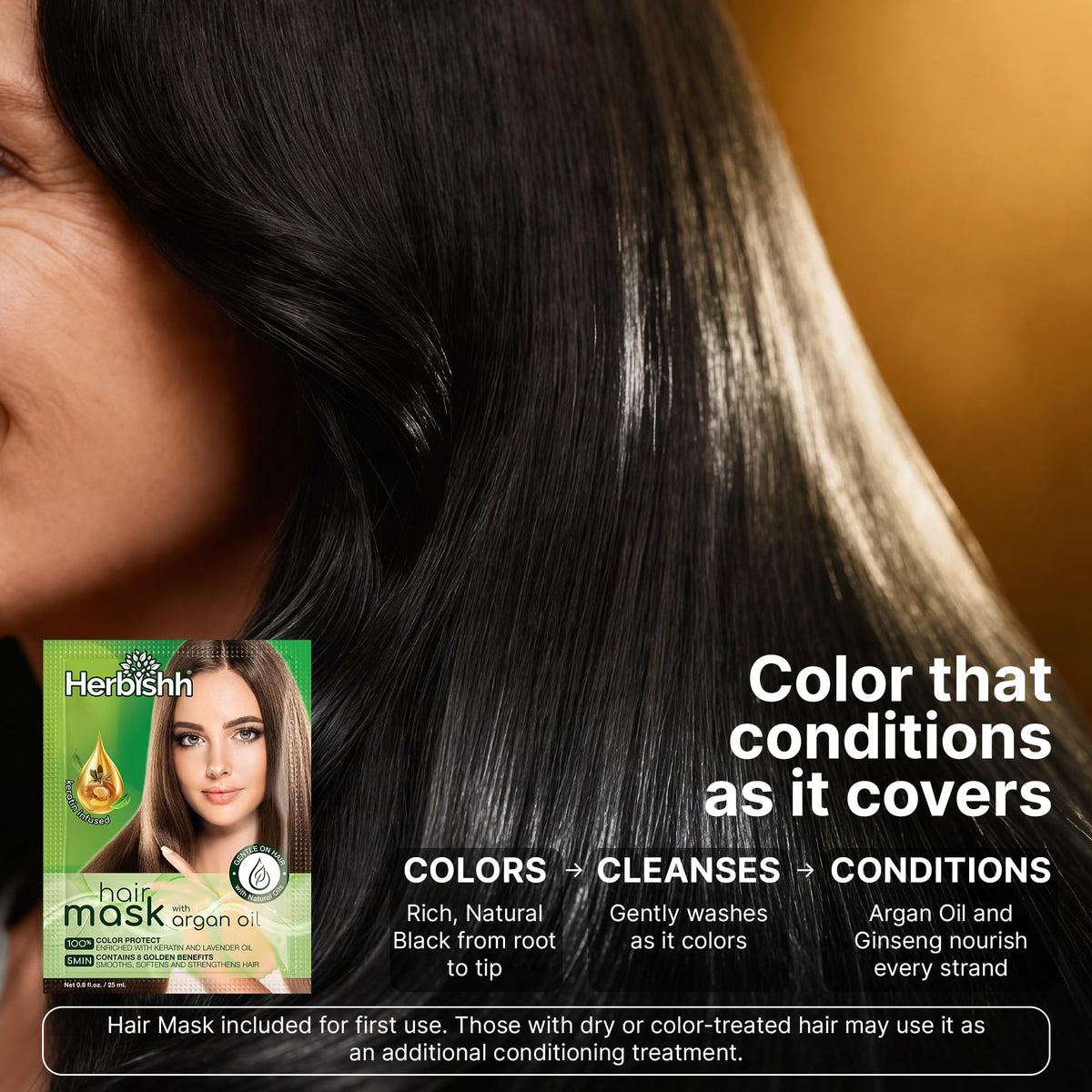 Black Herbishh Black Hair Dye Shampoo for Gray Hair Coverage 500ml