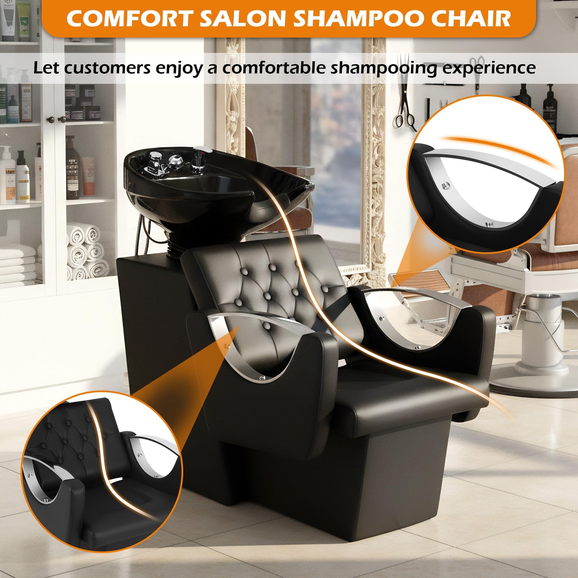 White Smoke Tythical Shampoo Bowl Chair for Salon, Backwash Station Shampoo Sink with Tilting Ceramic Bowl Professional Salon Shampoo Chair for Spa Barbershop Beauty Equipment