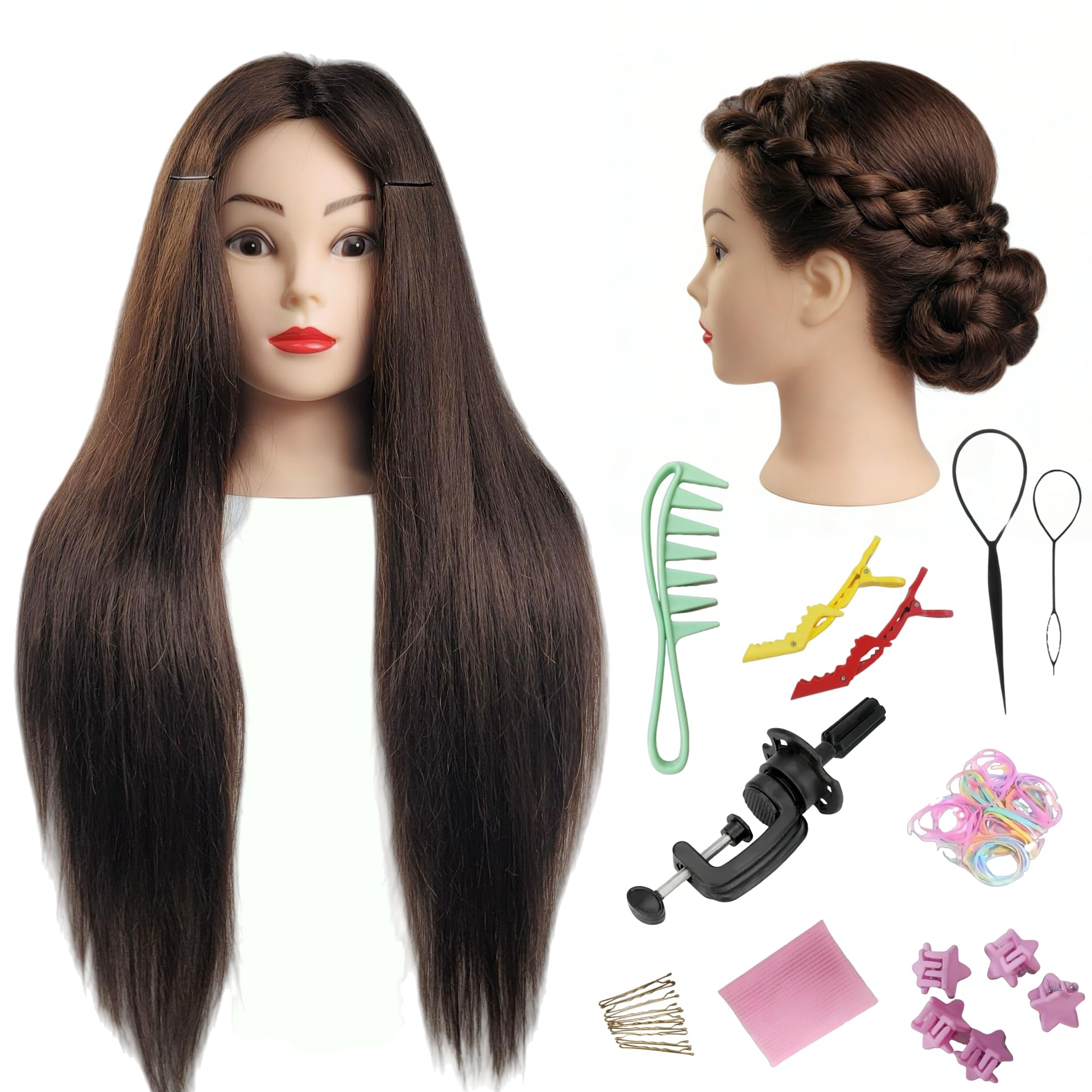 White Smoke Czrleaty 80% Real Human Hair Mannequin Head for Braiding - Manikin Head for Hair Styling Practice, 28" Professional Training Mannequin Head with Hair for Beauty School Students
