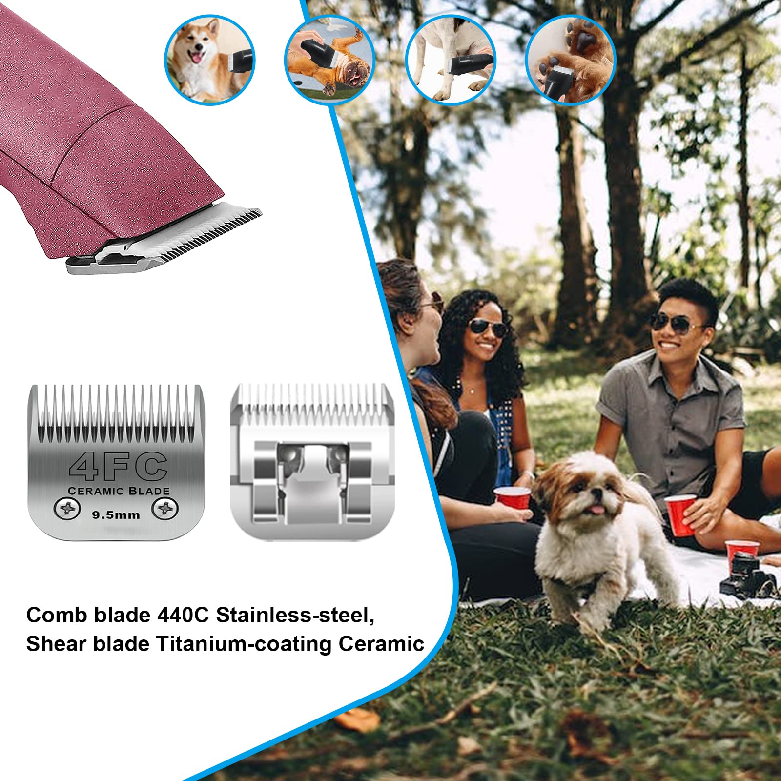 White Smoke DODAER 3 Pack 4FC Detachable Pet Dog Grooming Ceramic Blades,Compatible with Andis,Oster A5,Wahl KM-10 Series,Size 4FC Blade 3/8-Inch 9.5MM Cut Length