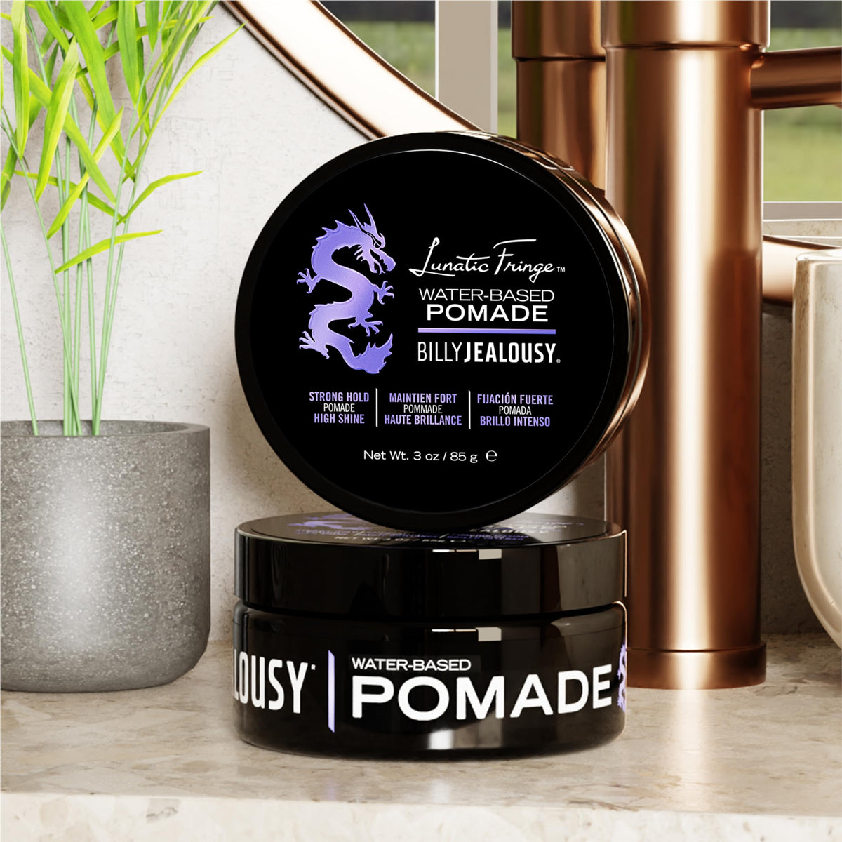 Black Billy Jealousy Lunatic Fringe Water-Based Pomade for Men, Strong Hold, High Shine, Water Soluble and Vegan Hair Product Ideal for Medium to Long Thick Mane, 3 oz