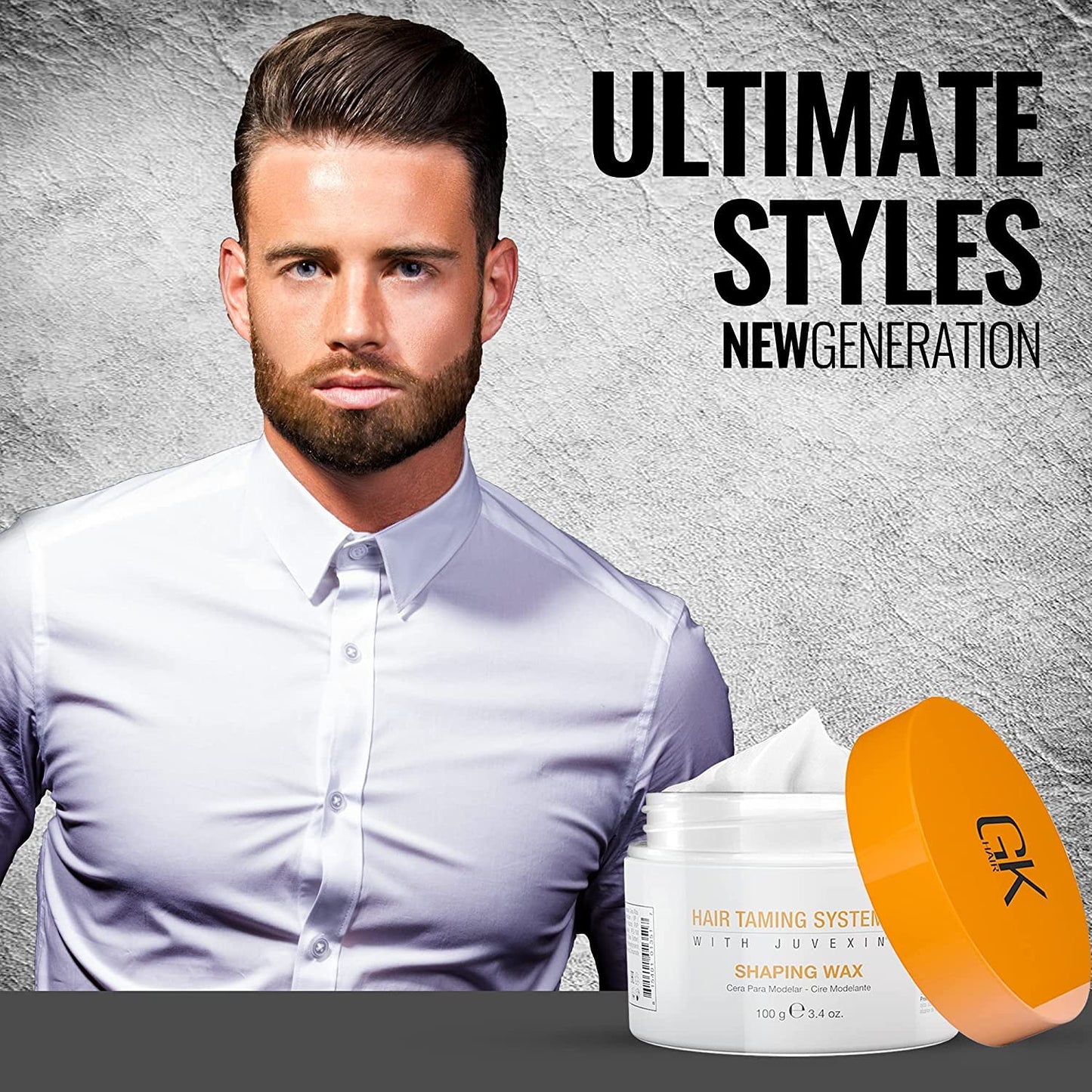 Light Gray GK HAIR Global Keratin Shaping Hair Wax (3.4 Fl Oz/100 g) Styling Product for Matte, Textured and Pliable Hold Bee Wax Adds Shine For Men and Women - All Hair Types