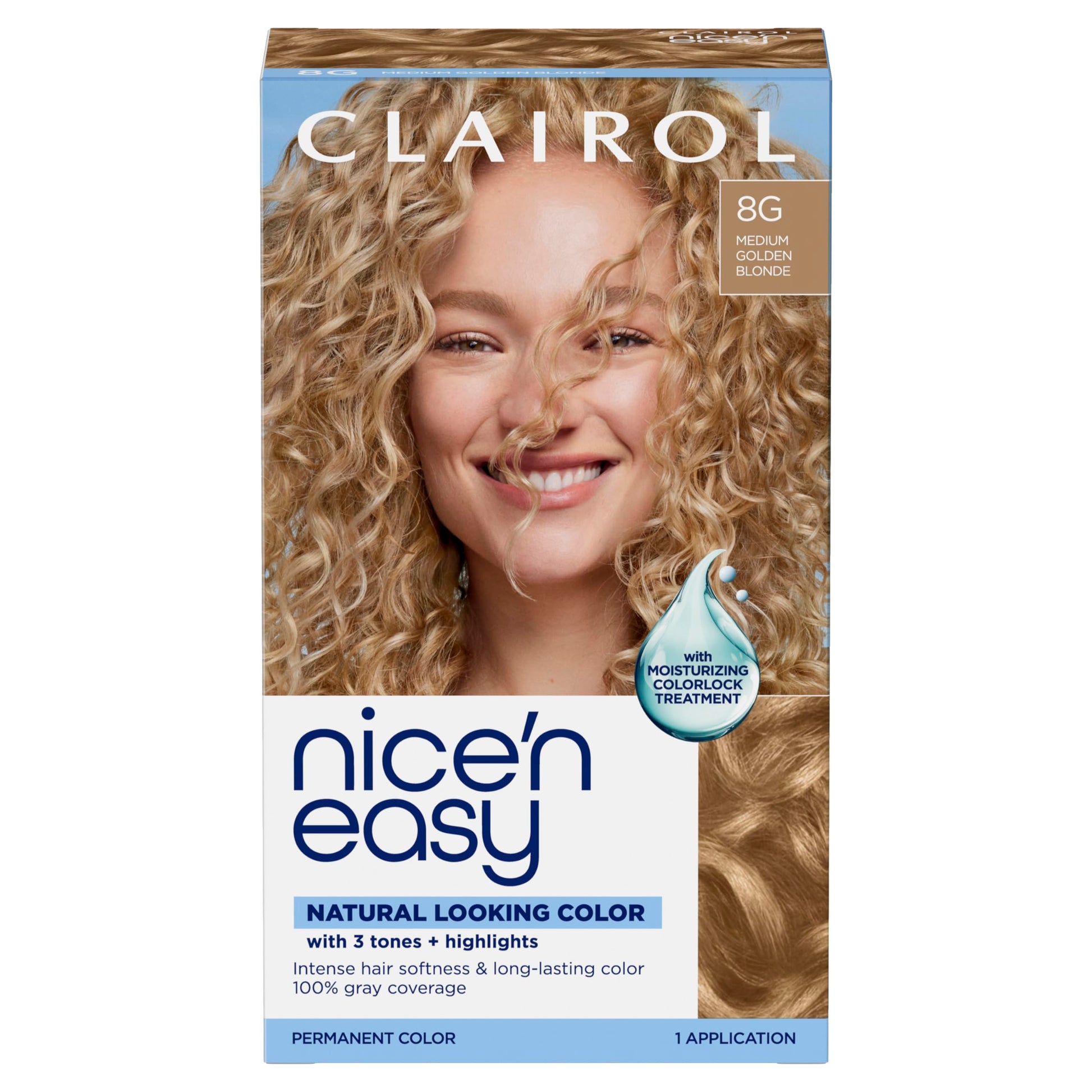 Sienna Clairol Nice'n Easy Permanent Hair Dye, 8G Medium Golden Blonde Hair Color, Pack of 1 - Packaging May Vary