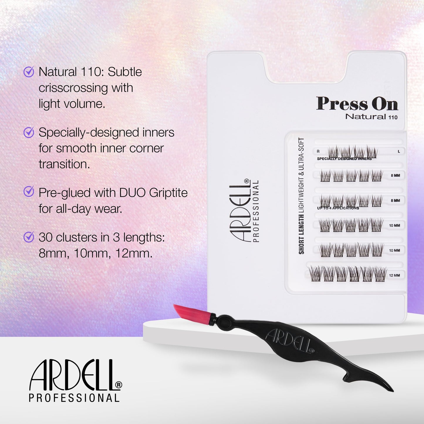 Lavender Ardell Press On Overlash Natural 110 – Self Adhesive Lash Clusters, No Glue Needed Eyelashes Natural, Ultra-Soft Pre Glued Cluster Eyelash Extensions, 1 Pack