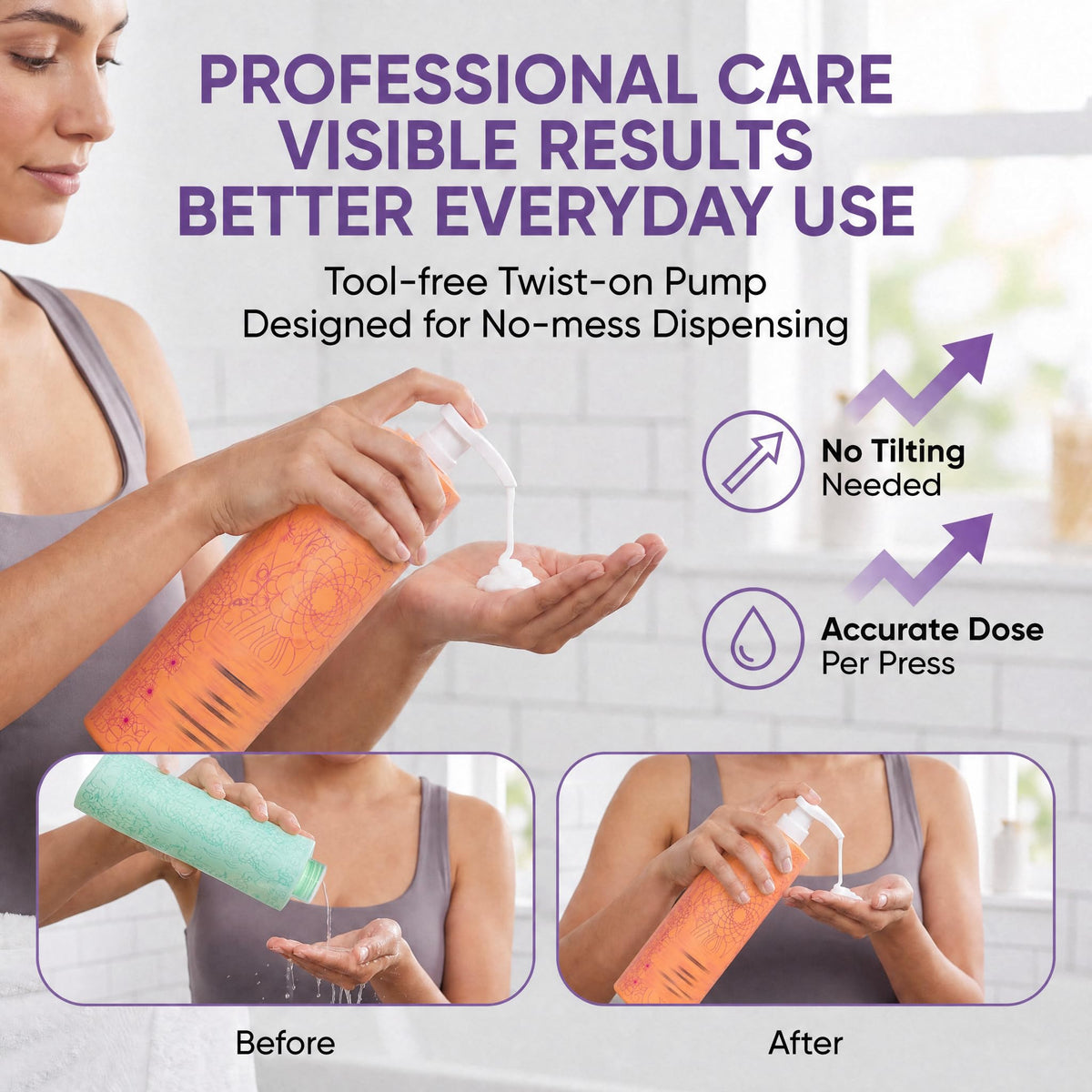 Light Gray Pump Compatible with amika Shampoo and Conditioner 1L/33.8 Fl Oz Bottles, Dispenser Liter Pump for amika Shampoo/Conditioner, 3 Packs