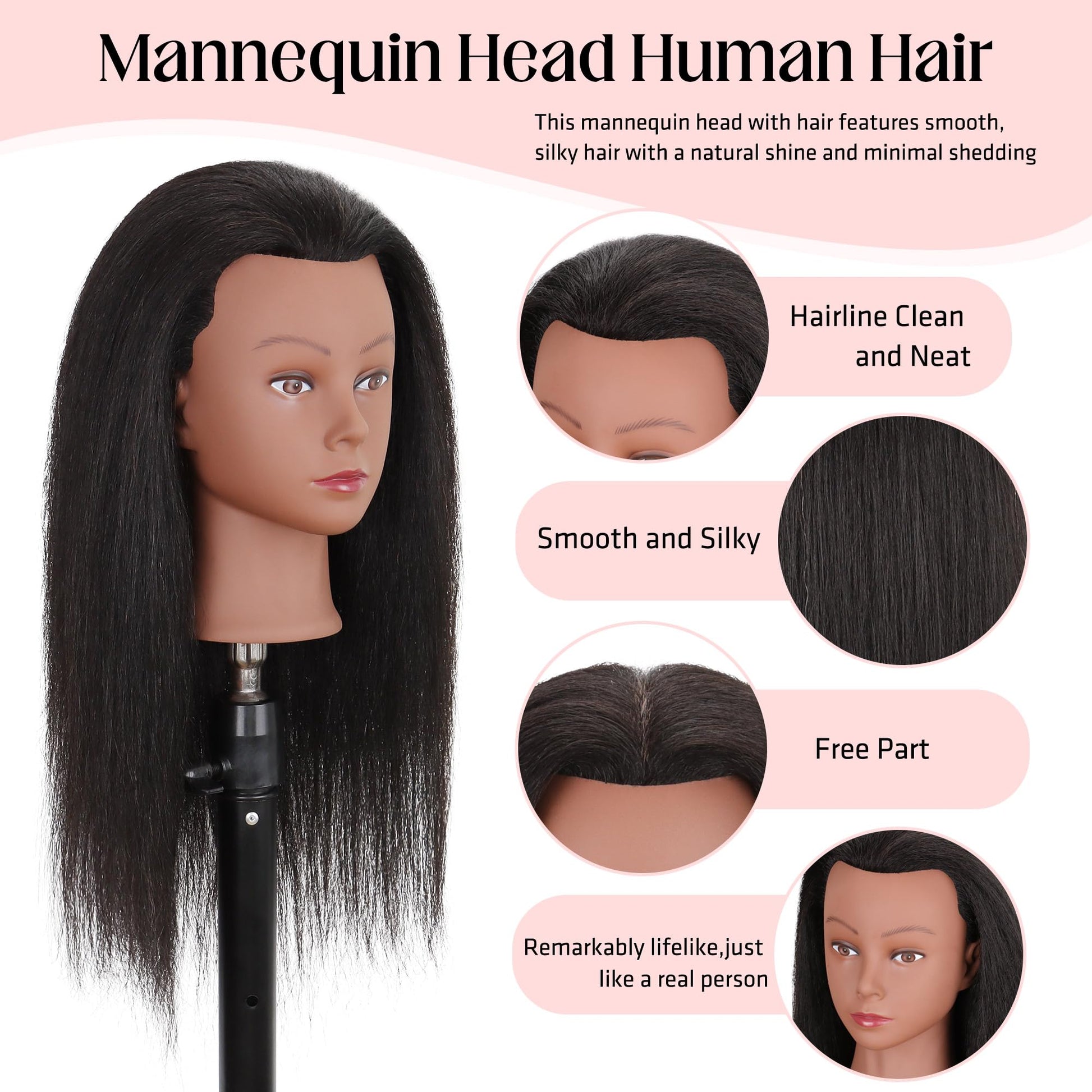 White Smoke Mannequin Head 100% Real Human Hair 16", Mannequin Head Human Hair Cosmetology Doll Head for Hair Styling, Manikin Head for Braiding With Clamp Holder
