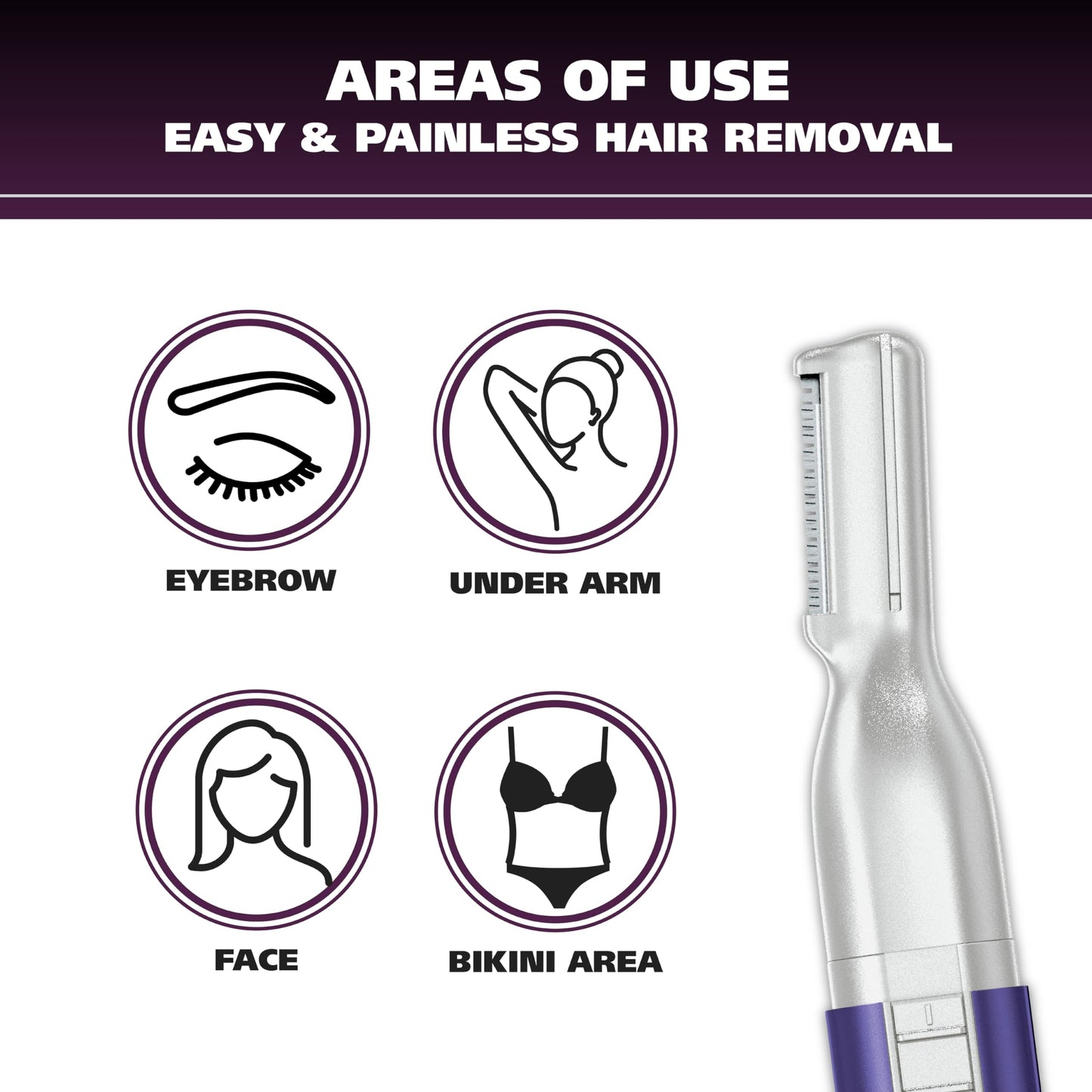 White Smoke Wahl Clean & Confident Female Battery Pen Trimmer with Rinseable Blades for Eyebrows, Facial Hair, & Light Grooming- Hygienic Grooming & Easy Cleaning with Battery Included - Model 5640-100