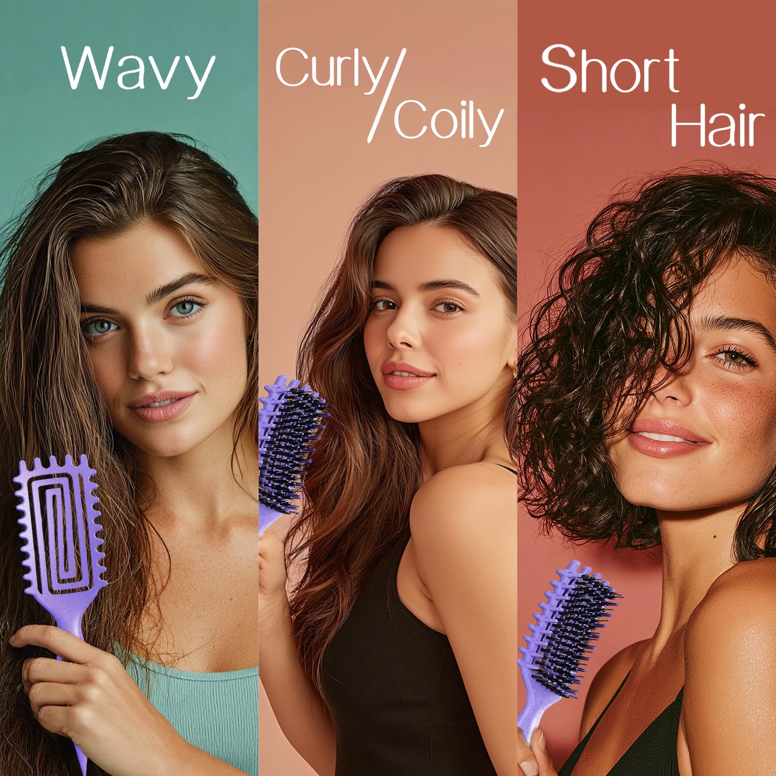 Black Curly Hair Brush,Curl Defining Brush for Effortlessly Defined Curls & Waves,Vented Hair Brush for Wet & Dry Hair,Women and Men,Reduces Frizz (Purple)