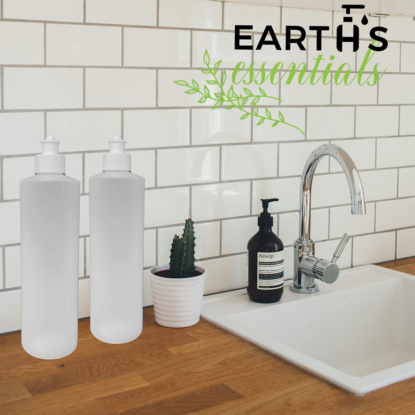 Gray 2 Pack Refillable 16 Ounce HDPE Squeeze Bottles With Push/Pull Button Top Dispenser Caps-Great For Lotions, Shampoos, Conditioners and Massage Oils-Includes our patented thread-on funnel