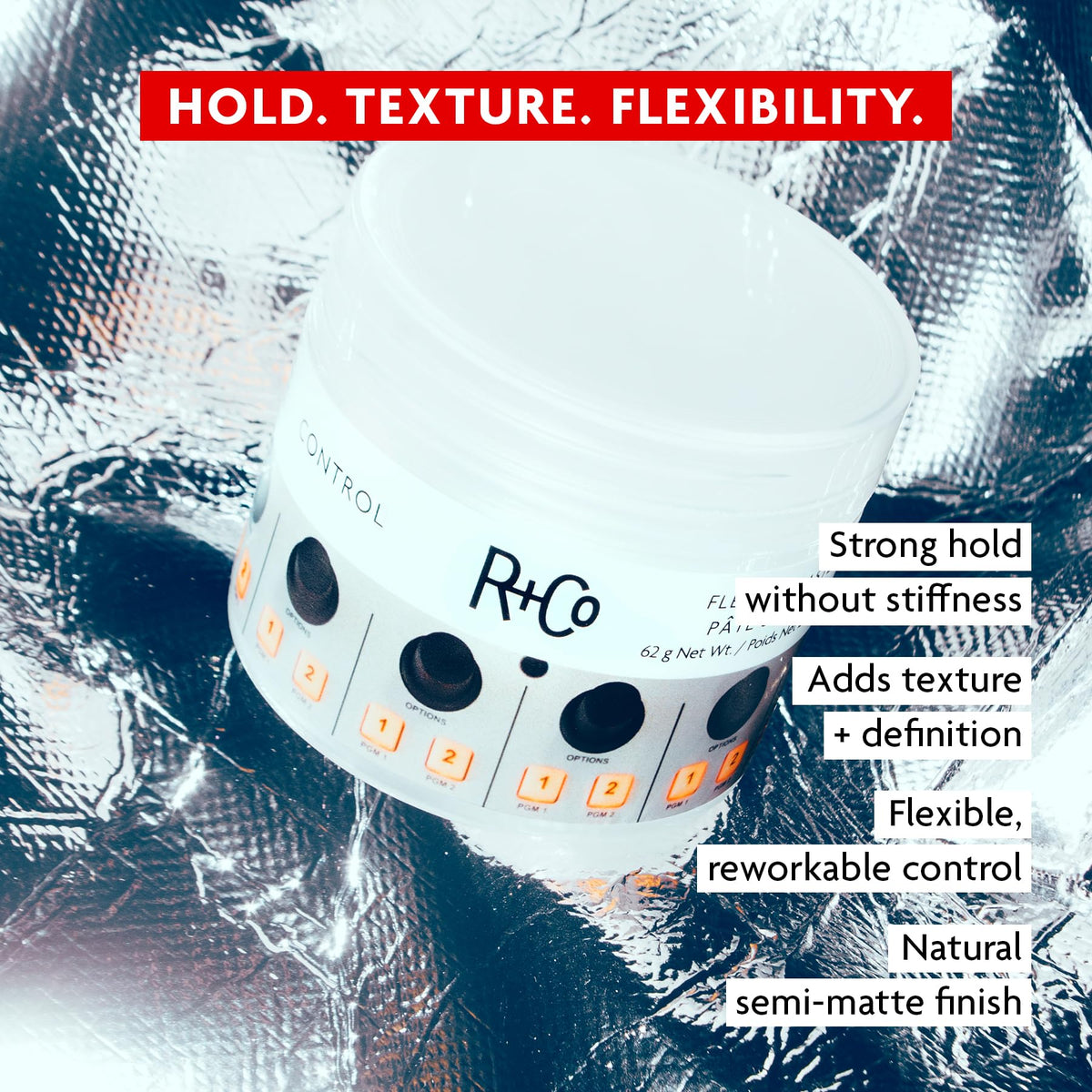 Alice Blue R+Co CONTROL Flexible Paste, 2.2 oz/62 G, Relative Paradise Scent