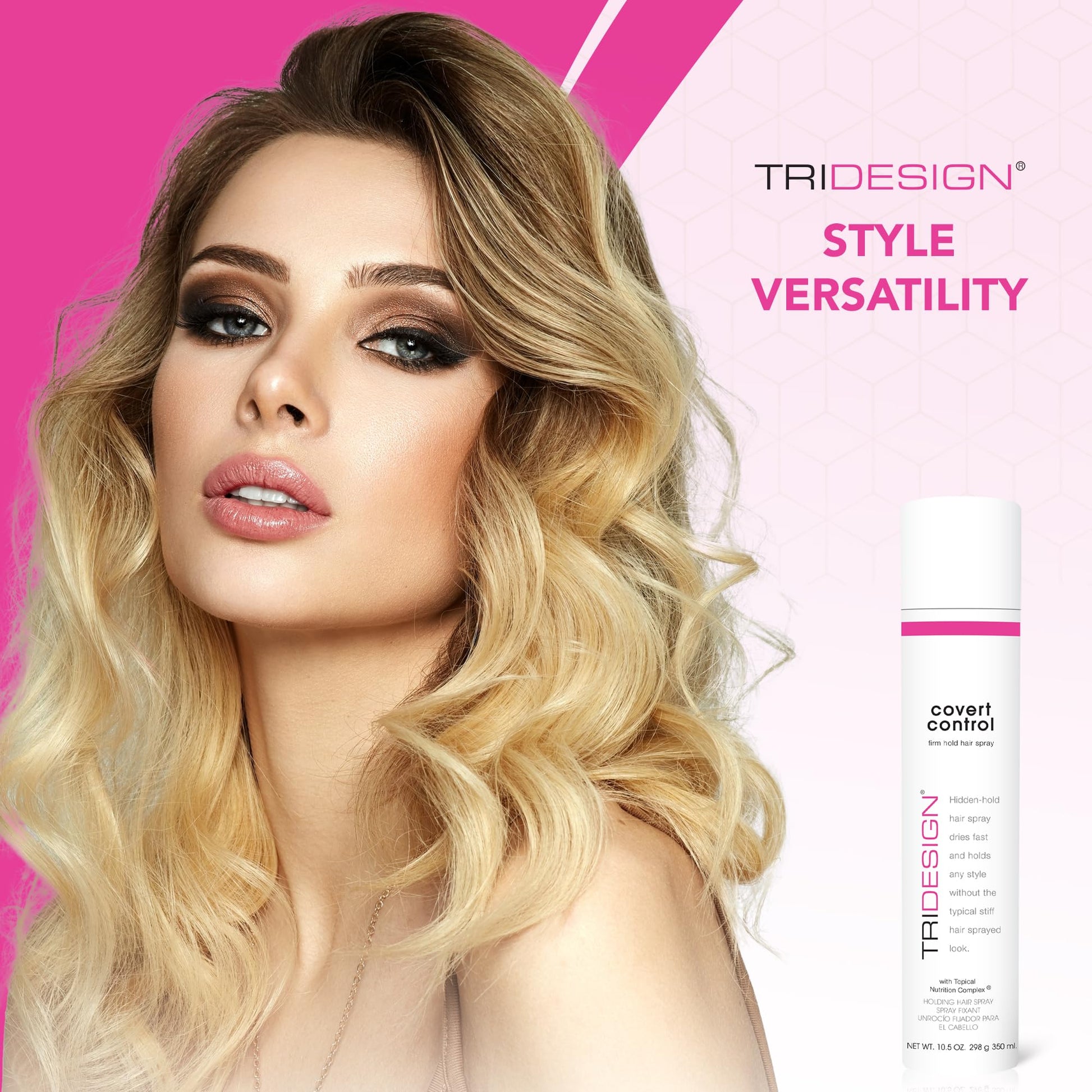 Lavender Blush TRI Design Covert Control - Fast-Drying Hairspray for Women and Men, Strong Hold and Hair Setting, Provides Hidden Control, 10.5 Oz