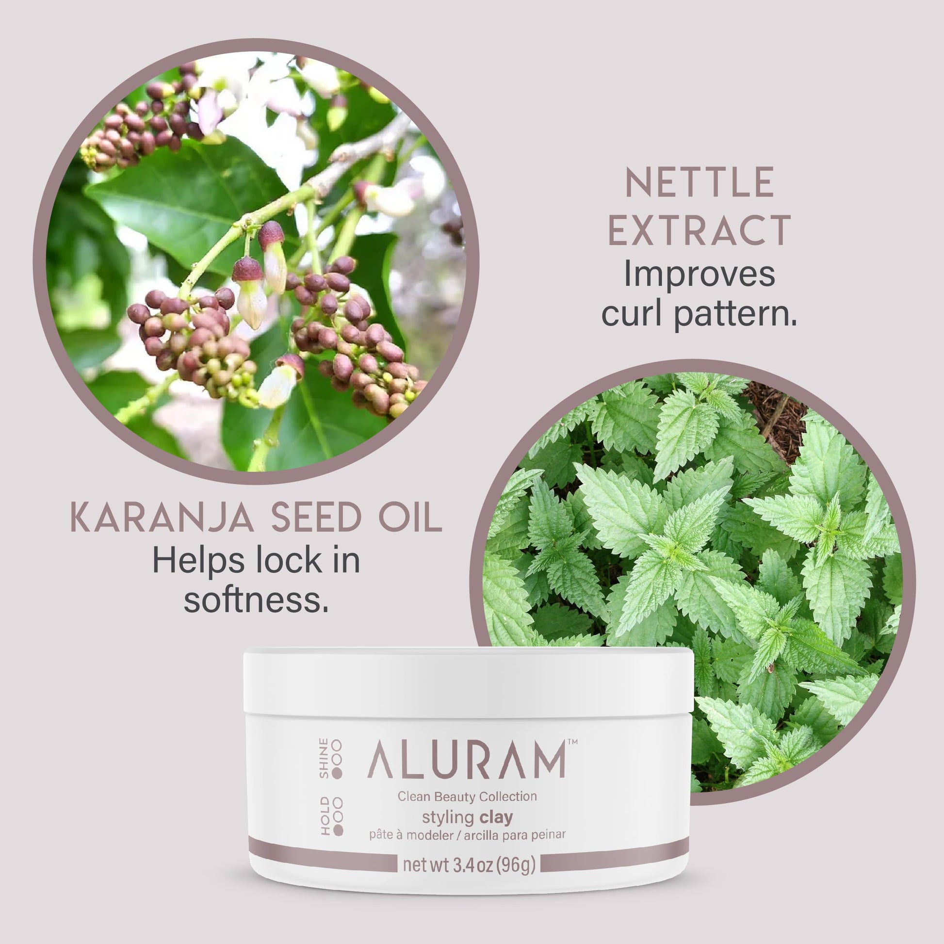 Light Gray ALURAM Hair Styling Clay, Soft Satin Finish, Clean Beauty Haircare for All Hair Types, 3.4 Fl Oz