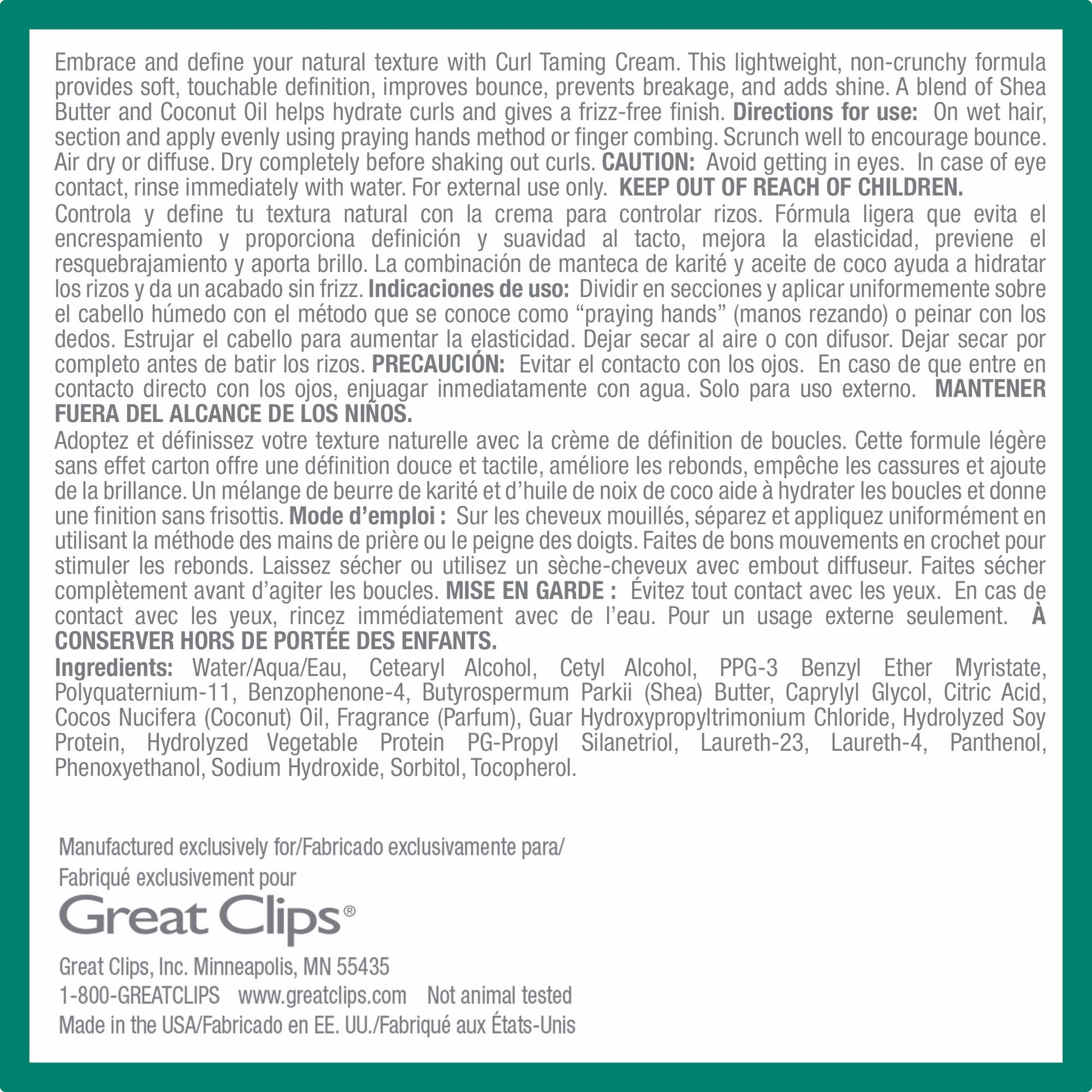 Lavender GREAT CLIPS Solutions Curl Taming Cream, 6oz | Enhance & Define Curls | For a Tame and Polished Look