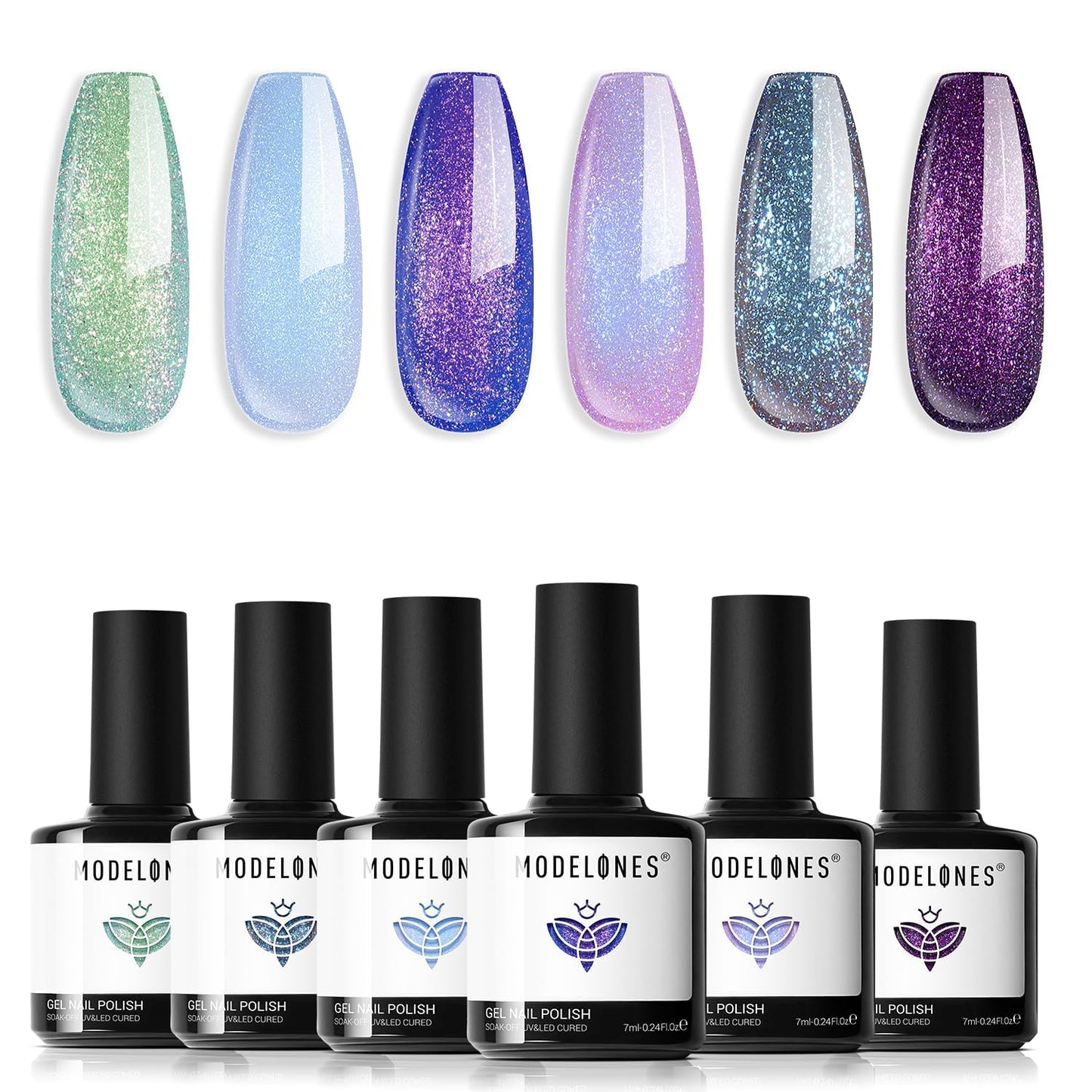 White Smoke modelones Gel Nail Polish Set- 6 Colors 2026 Mothersday Chameleon Aurora Shimmer Glitter Gel Polish Kit Blue Green Purple Nail Gel Polish Soak Off LED Nail Lamp Nail Art Gel Kit DIY Salon Gift