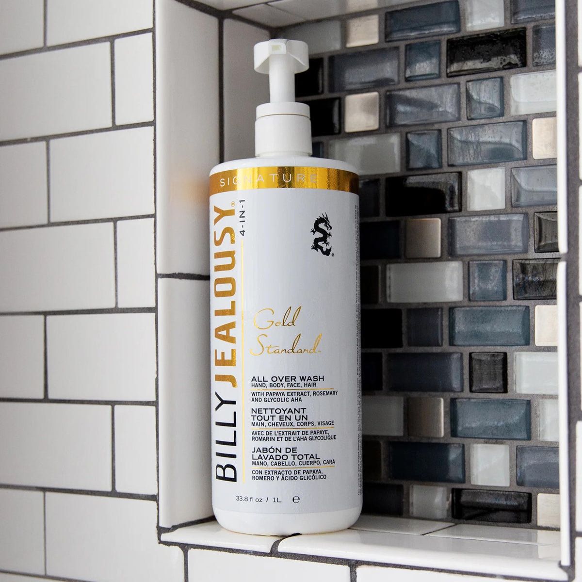 Gray Billy Jealousy Gold Standard 4-in-1 All Over Wash - Hand, Body, Face and Hair Cleansing, Soothing and Moisturizing Wash, Papaya, Mint, Rosemary, Cucumber
