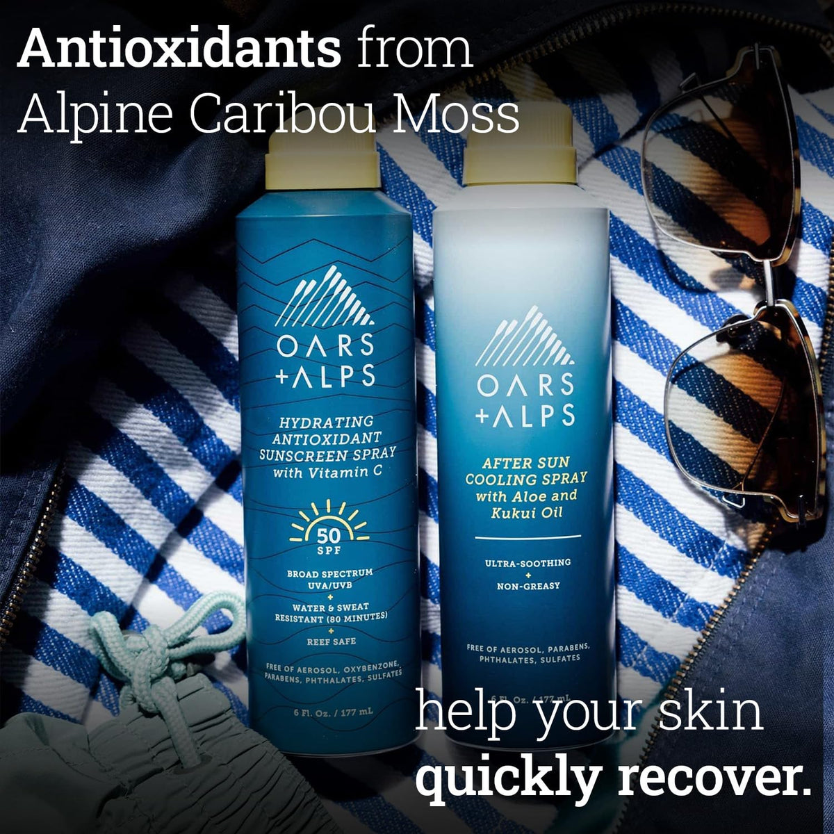 Black Oars + Alps After Sun Cooling Spray, Soothing Sunburn Relief, 1pk, 6oz