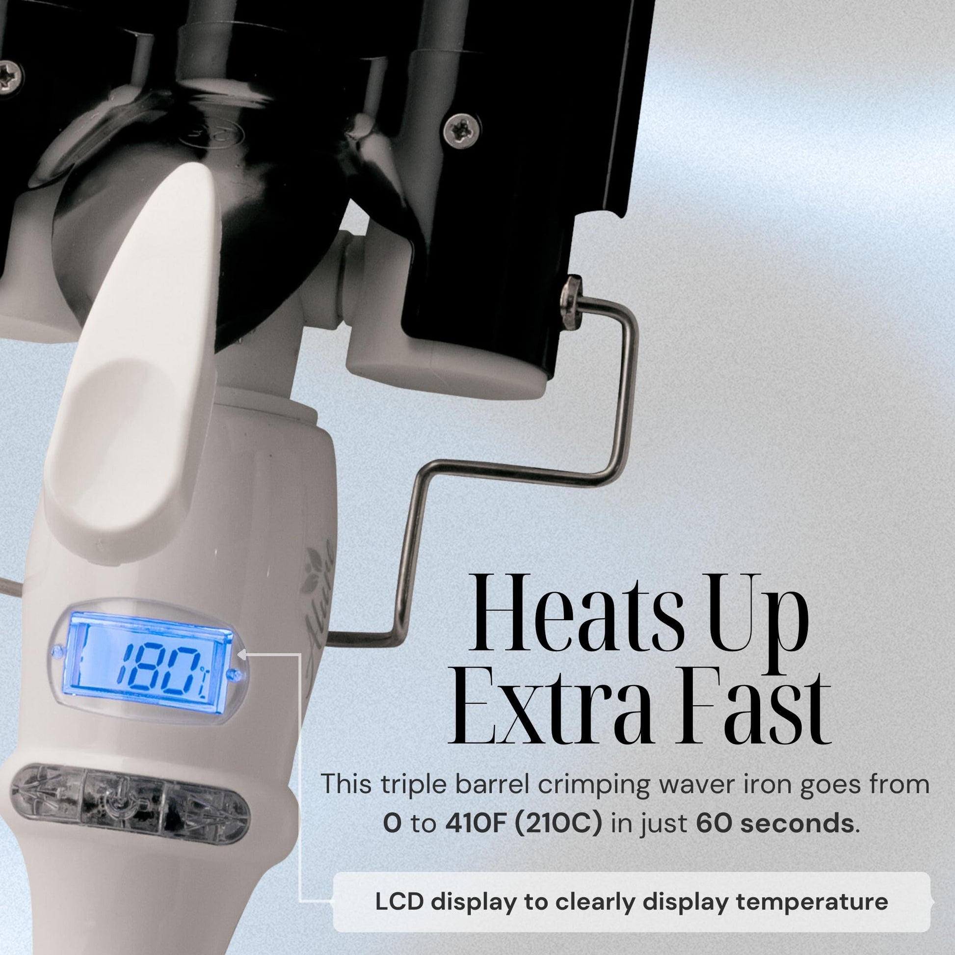 Gray Alure Three Barrel Curling Iron Wand Hair Waver with LCD Temperature Display - 1 Inch Ceramic Tourmaline Triple Barrels, Dual Voltage Crimp (Black/White)