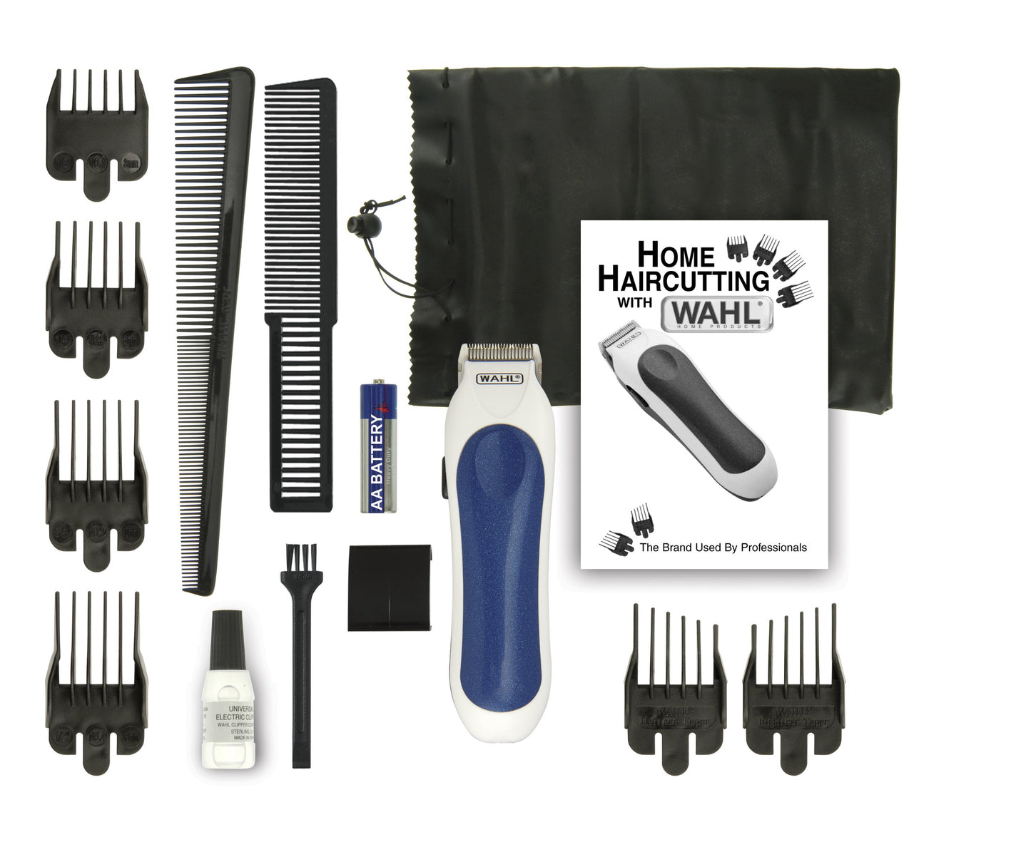 White Smoke Wahl 9307-1101 Cordless Mini Pro 14 Piece Touch-up and Trim Haircutting Kit, White/blue
