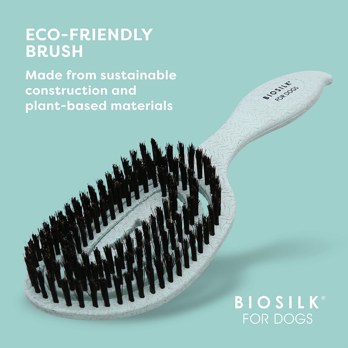Light Steel Blue BioSilk for Dogs Eco-Friendly Boar Hair Bristle Brush in Mint Green | Easy to Hold Ergonomic Handle Dog Brush for Shedding | Best Pet Brush for Dog Grooming