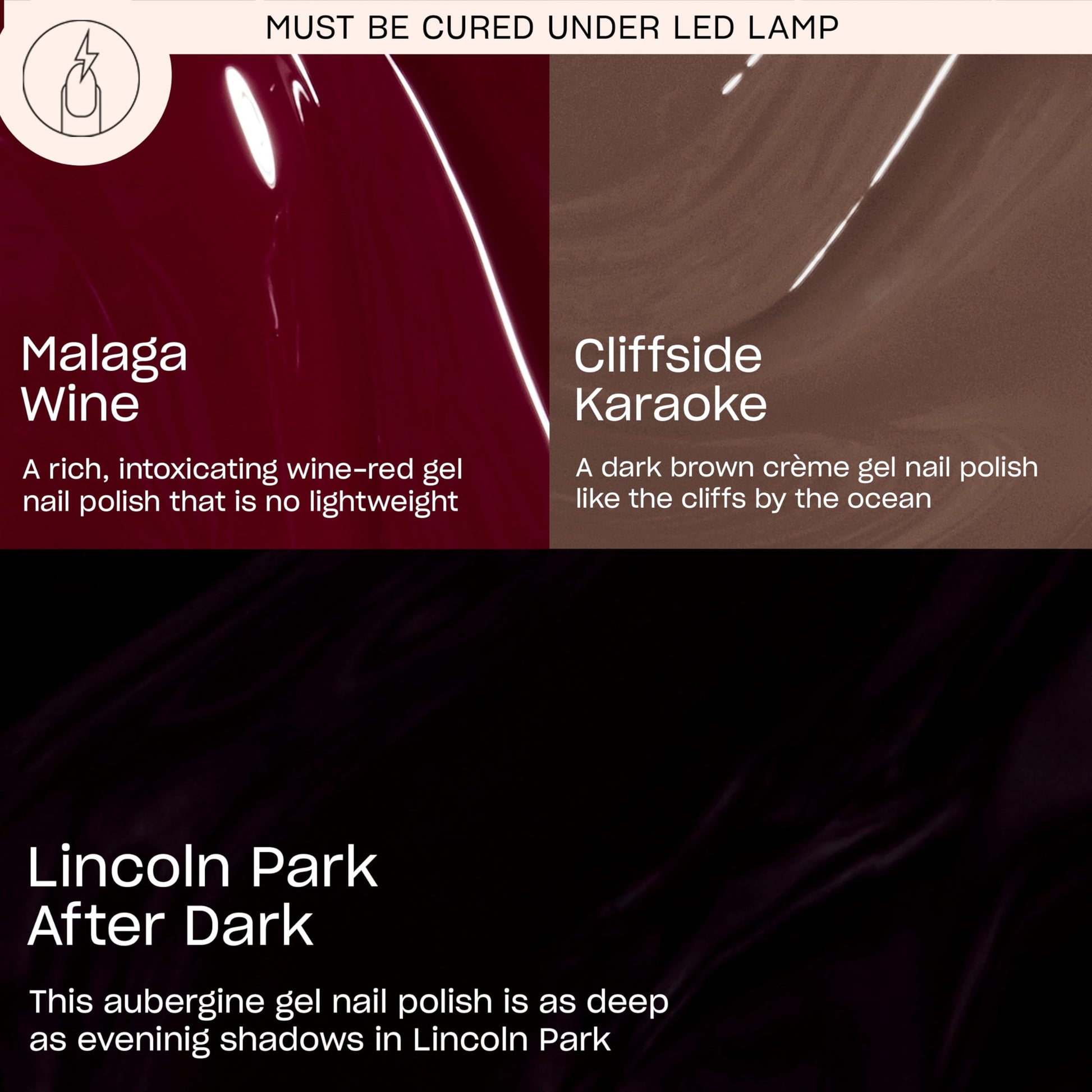 Black OPI GelColor Iconic Dark Shades Gel Nail Polish Trio Bundle | Lincoln Park After Dark + Malaga Wine + Cliffside Karaoke Crème UV Cure Gel Polish Colors
