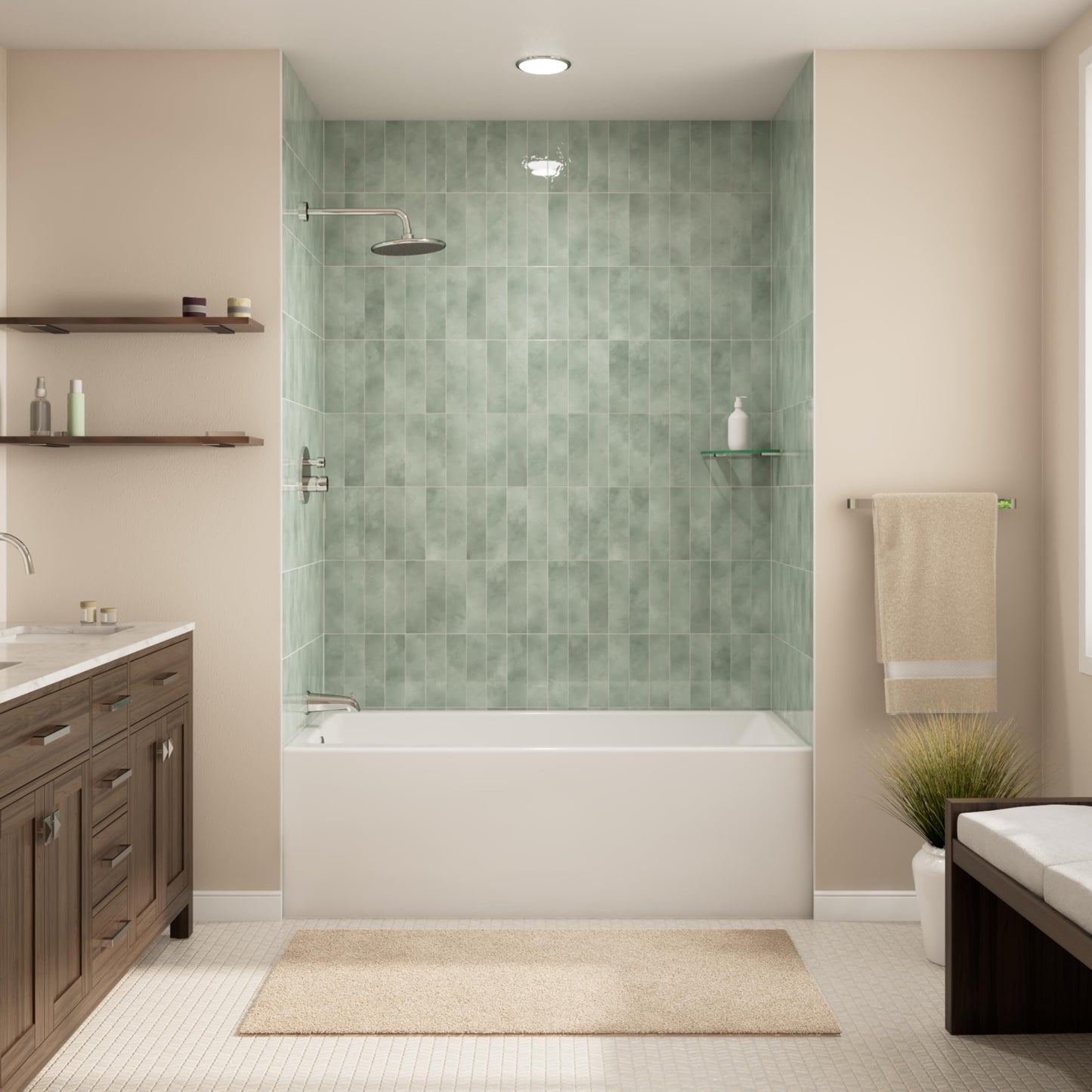Gray Prism 60 in. L x 32 in. W Acrylic Alcove Left-Hand Drain Bathtub, White
