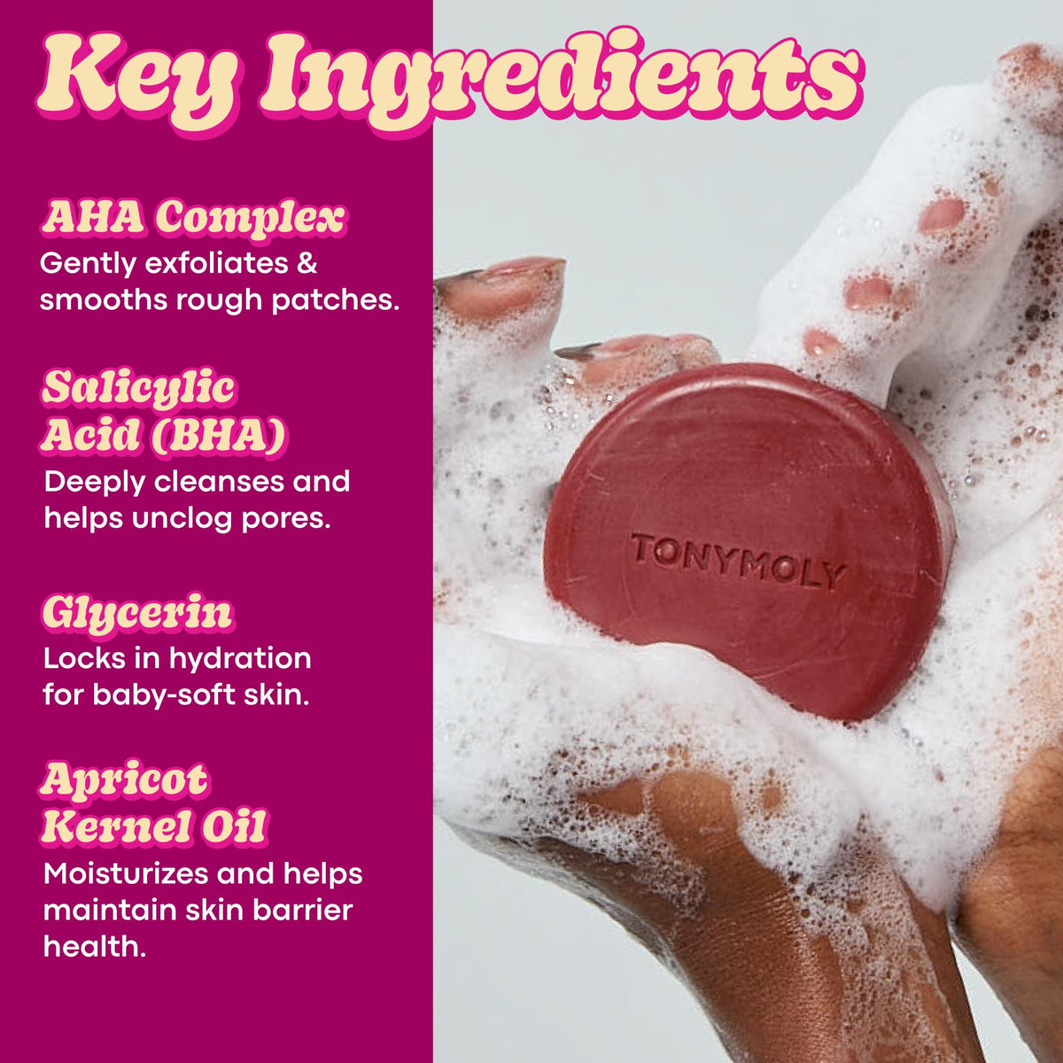 Maroon TONYMOLY Plum Bum AHA Soap Bar - Smooths Rough, Ingrown-Prone Skin