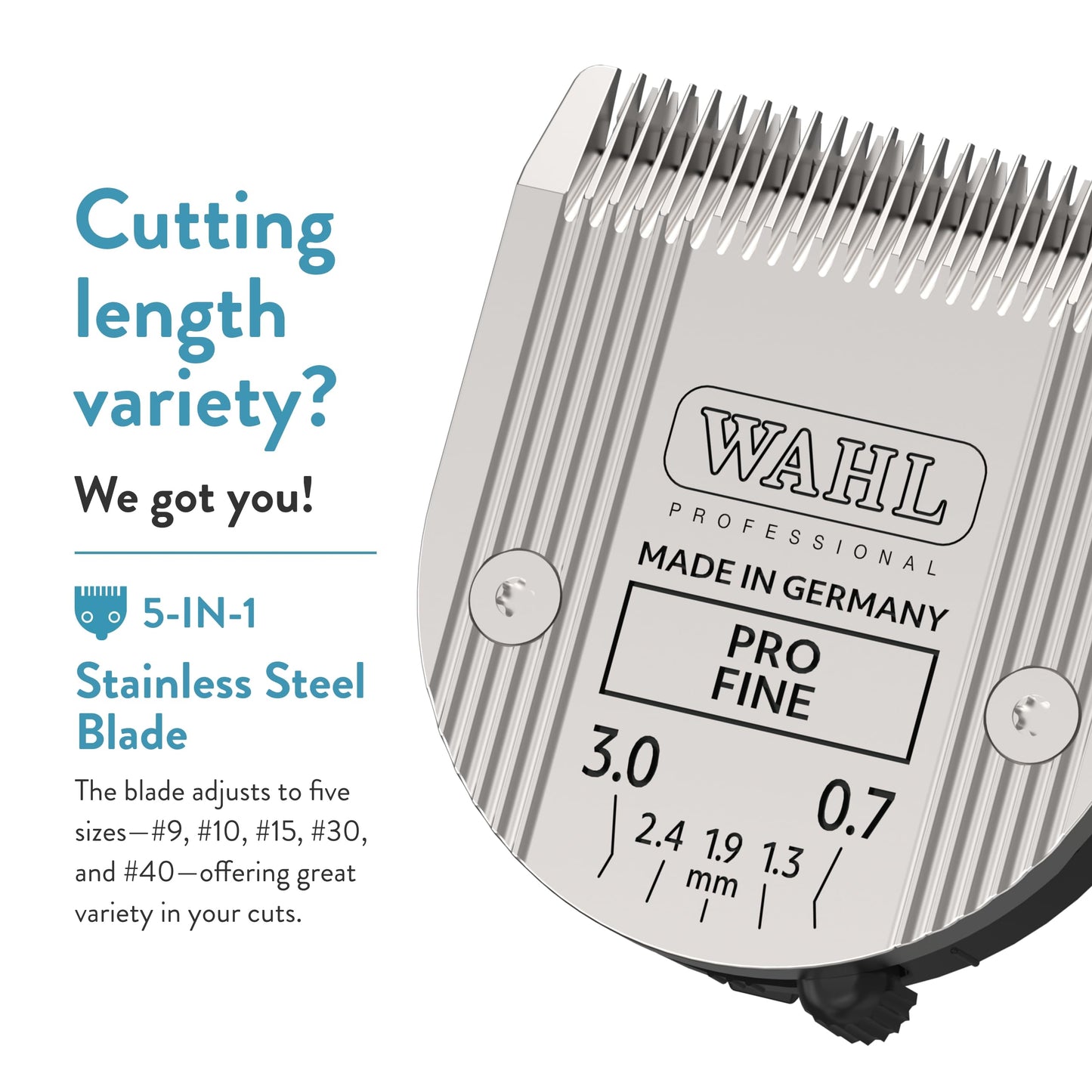 White Smoke Wahl Professional Animal 5-in-1 Pro Adjustable Clipper Blade - for Arco, 5 Style Groom, Bravura, Chromado, Creativa, Figura & Motion Clippers - Replacement Blades - Silver