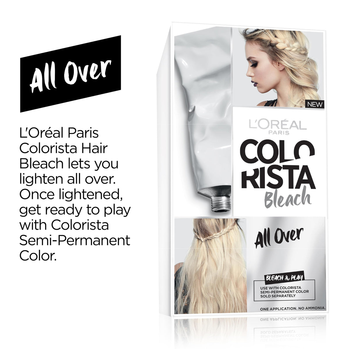 White Smoke L'Oreal Paris Colorista Hair Bleach, Hair Dye Kit for All Over Blonde Hair Color, 1 Hair Bleach Kit