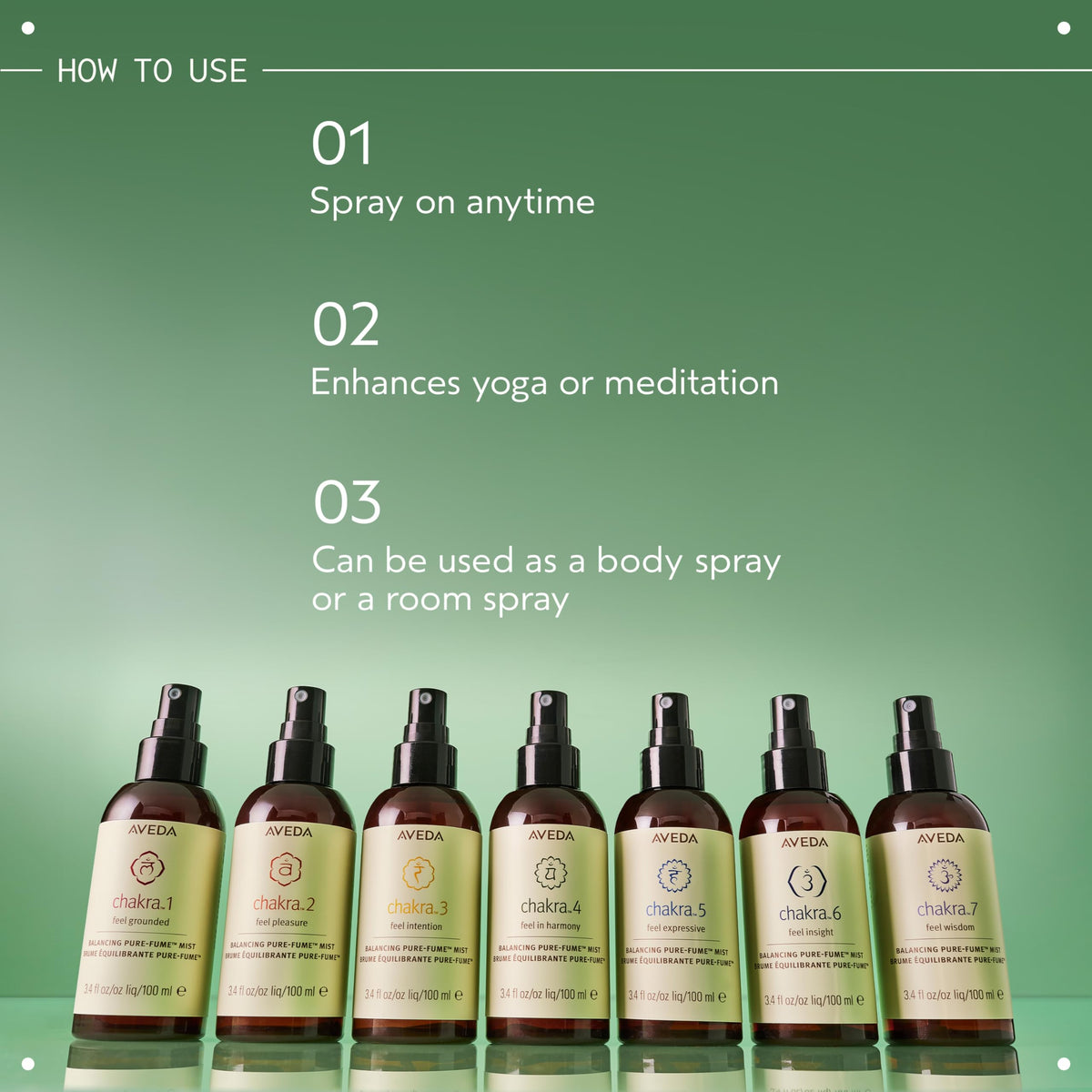Sea Green AVEDA Chakra 1 Balancing Pure-Fume Mist: Grounded | Body & Room Spray | Balances Root Chakra | With Certified Organic Olibanum, Vetiver, Patchouli, 3.4 Fl Oz