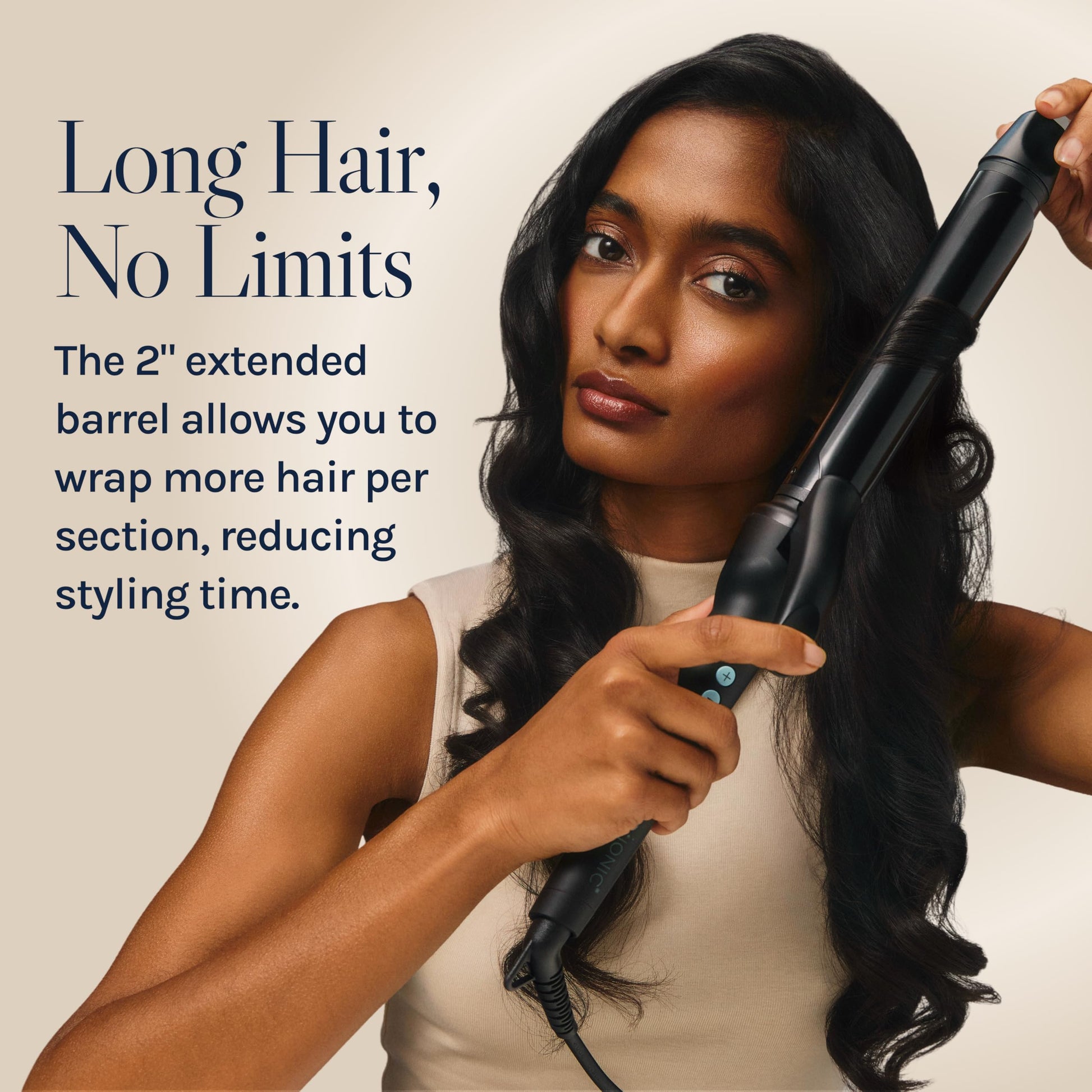 Antique White Bio Ionic Long Barrel Styler, 1.25 inch Extended Curling Iron with Moisture Heat Technology & NanoIonic MX, Versatile Curling Wand with Longer Barrel for Medium Sized Defined Curls