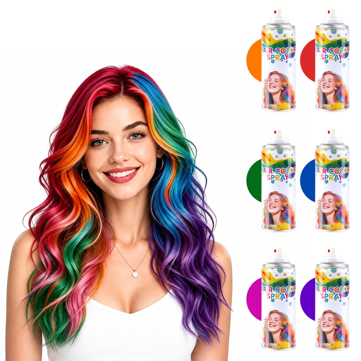 White Smoke 6 Color Hair Spray,Temporary Hair Color Spray for Kids,Washable Hair Dye