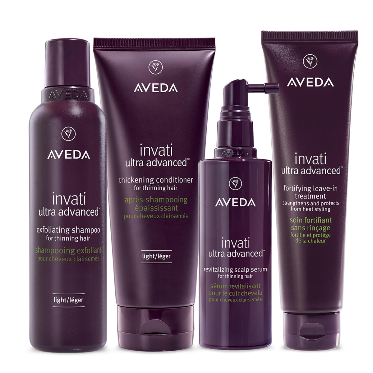 White Smoke Aveda Invati Ultra Advanced Light 4-Step System | Exfoliating Shampoo, Thickening Conditioner, Revitalizing Scalp Serum, Fortifying Leave-In Treatment | Reduces Hair Loss by 77%*
