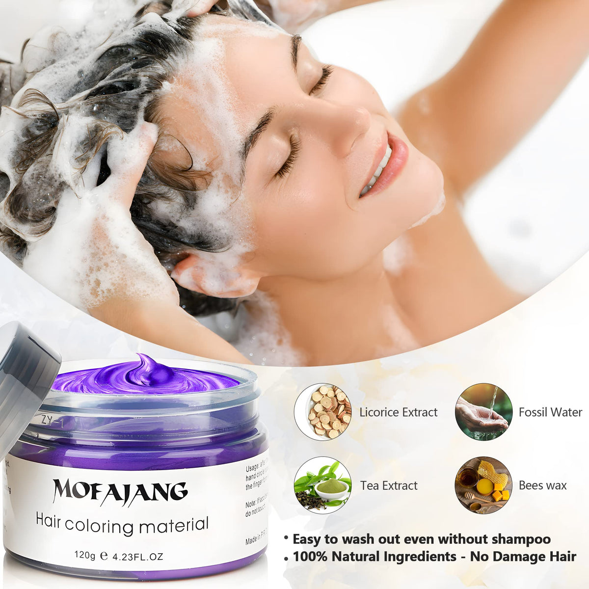 White Smoke VOLLUCK Purple Temporary Hair Dye Wax Natural Instant Hair Color Wax Pomades 4.23 oz,Hair Styling Clay for Party, Cosplay, Halloween,Christmas