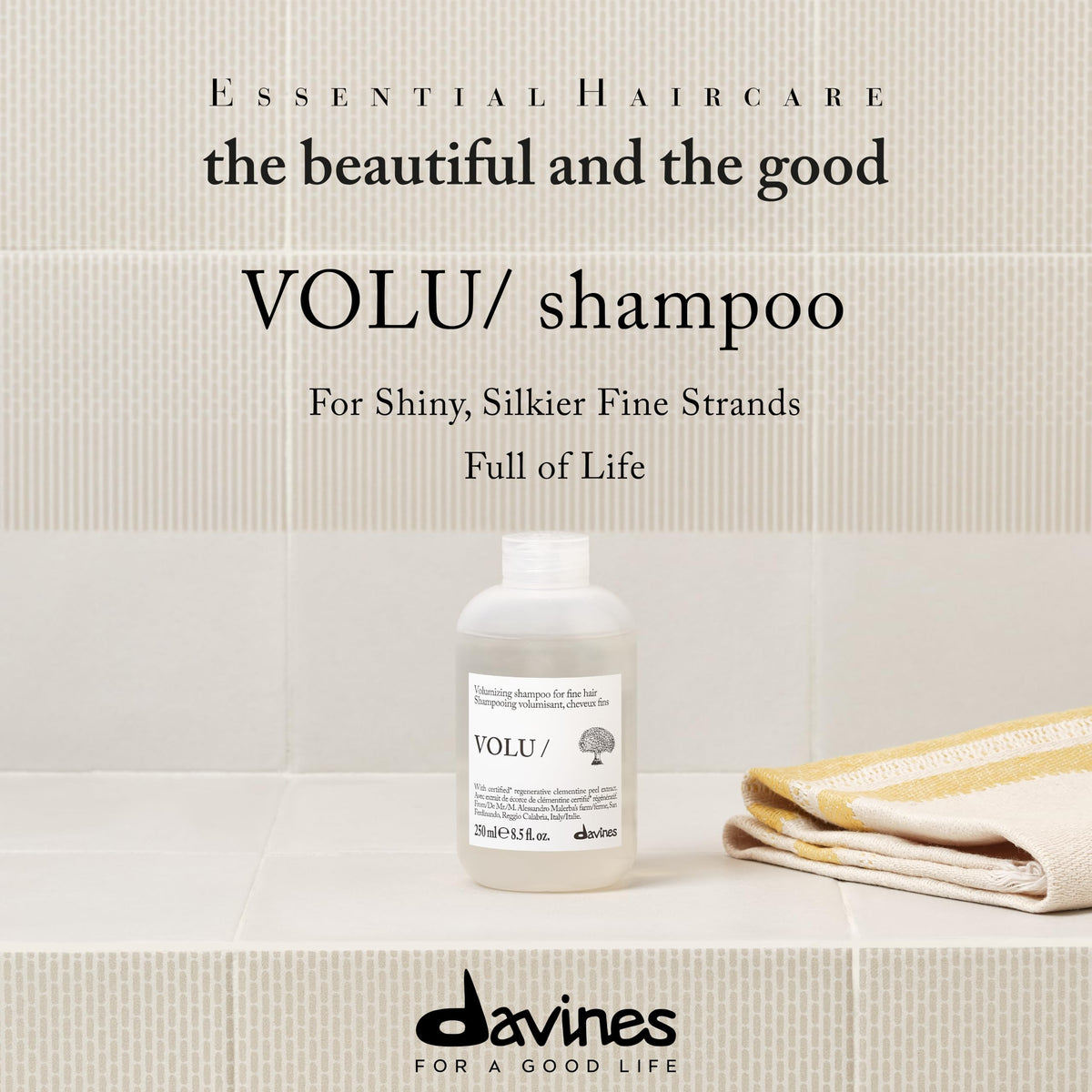 Light Gray Davines VOLU/Shampoo Gentle Volumizing Formula For Fine Hair, Travel Size