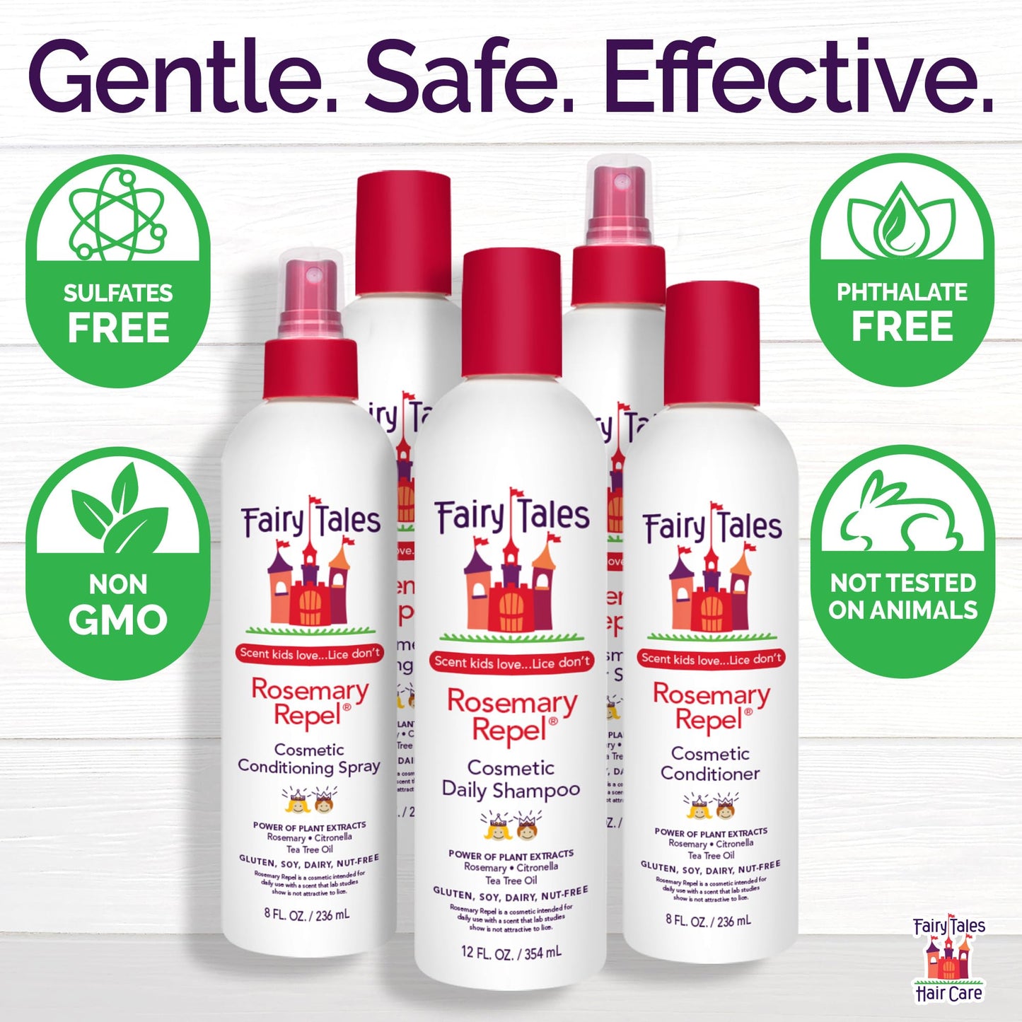 White Smoke Fairy Tales Rosemary Repel Daily Kids Shampoo, Conditioner & Conditioning Spray Refill Trio– Kids Like the Smell, Lice Do Not