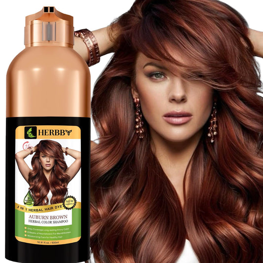 Black HERBBY Hair Color Shampoo for Gray Hair Coverage&Color Transform with 9 Herbal Extracts –Long Lasting(6-8 Weeks),Shiny,Evenly Colored,Instant Hair Dye Shampoo&Conditioner,500 Ml (AUBURN BROWN COLOR)