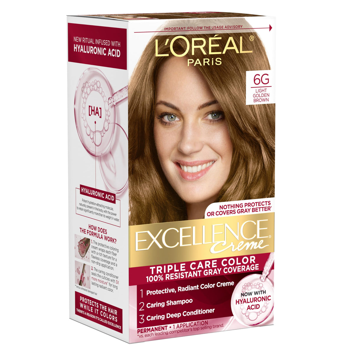 White Smoke L'Oreal Paris Excellence Crème Hair Color, 6G Light Golden Brown