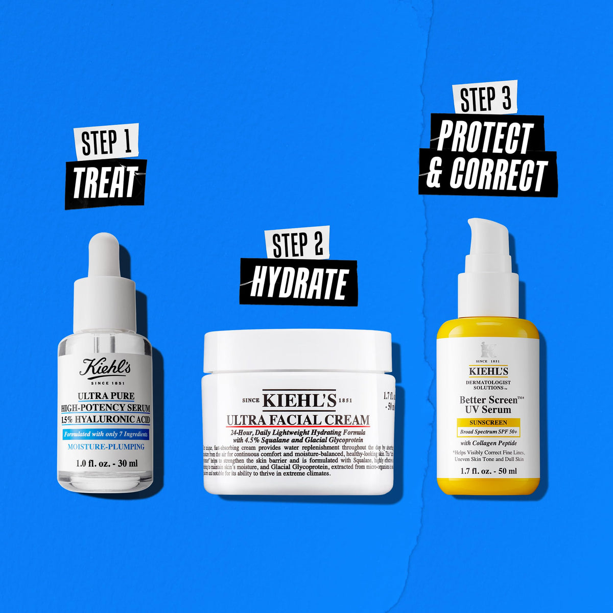Dodger Blue Kiehl's - 1.5% Hyaluronic Acid Serum - Boosts Hydration - 1 fl oz