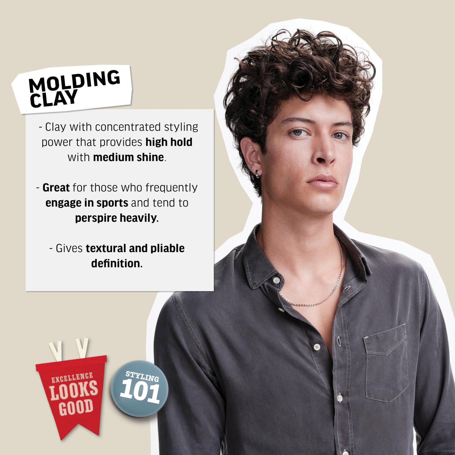 Light Gray American Crew Men's Hair Molding Clay, Like Styling Gel with Strong Hold & Medium Shine, 3 oz