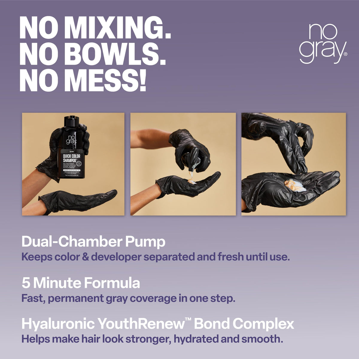 Slate Gray No Gray Quick Permanent Hair Color Shampoo, Black, 8.45 oz