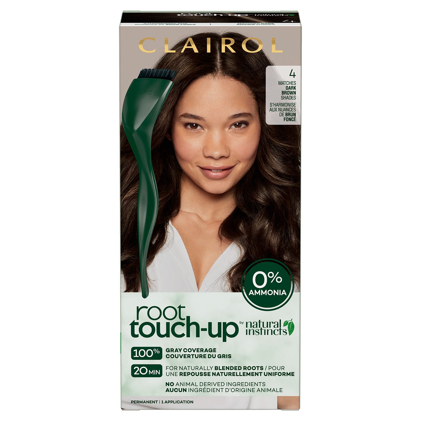 Black Clairol Root Touch-Up by Natural Instincts Permanent Hair Dye, 4 Dark Brown Hair Color | Naturally Blended Roots with 100% Gray Coverage | Vegan & Ammonia Free Formula | Pack of 1