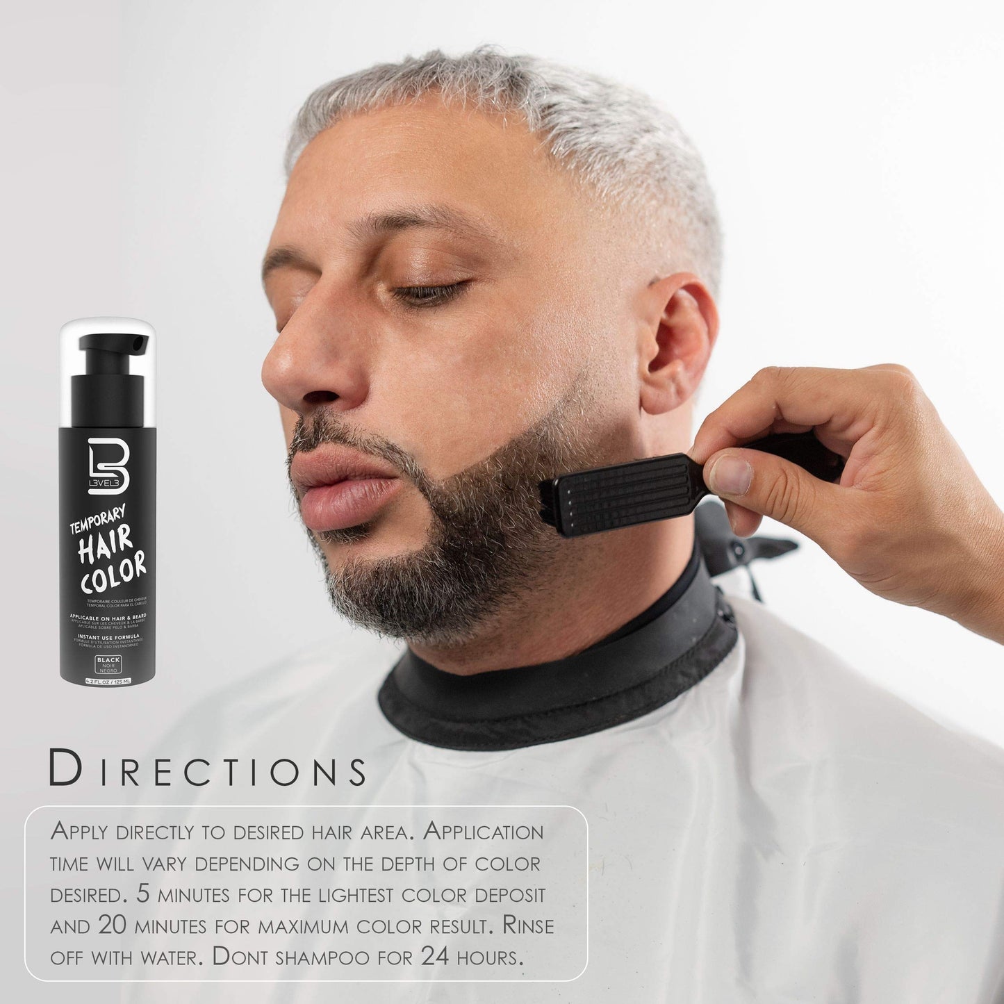 Light Gray L3 - Temporary Beard Color - Full Beard in Minutes - Easy to Apply and No Mixing Required - Level 3 Natural Looking Black Dye